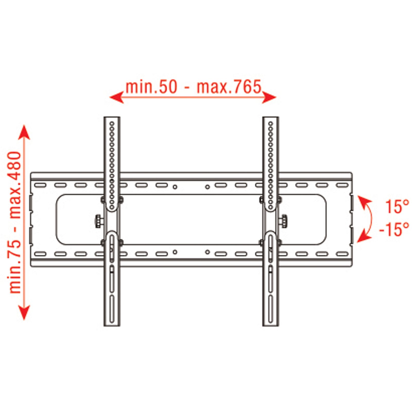 Staffa a parete per schermi 32"-60", inclinazione 15° su/giù, VESA 600x400, carico 75 kg - Showgear 100257