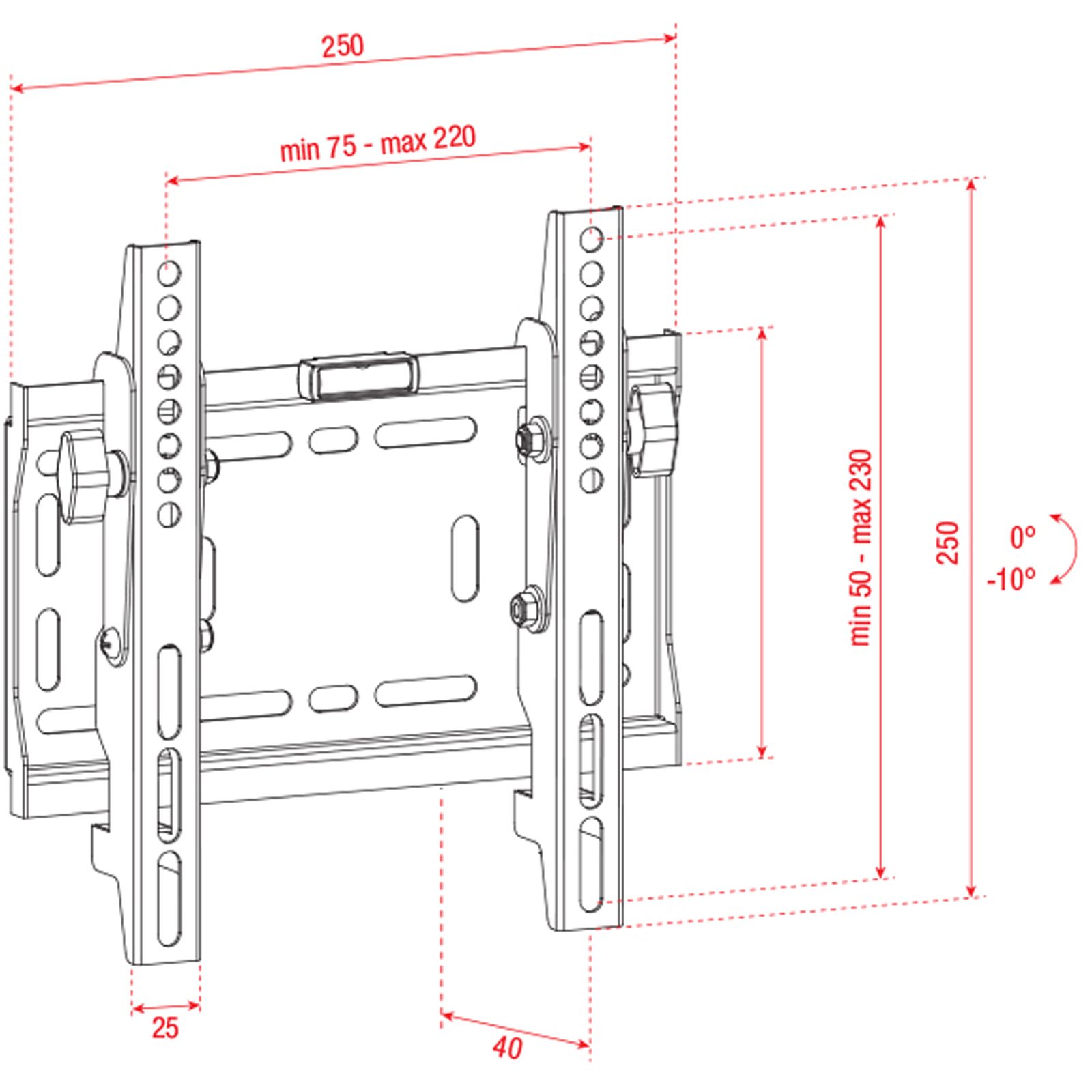 Supporto a parete per schermi 23"-42", inclinazione 10° verso il basso, VESA 75/100/200 - Showgear 100265