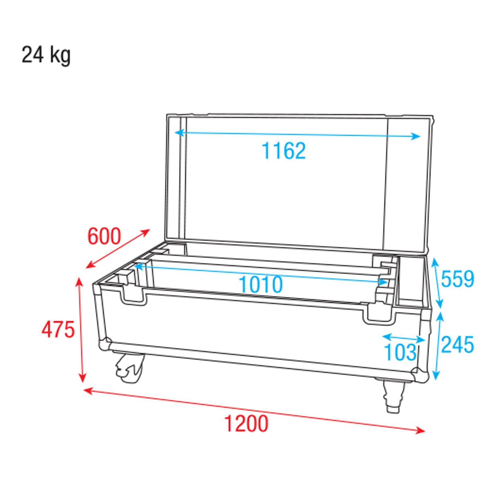 Case per 4x Phantom 1220 Zoombar con vano accessori - Showtec 40022