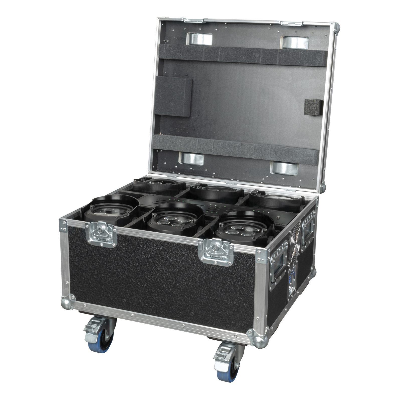 Set 6 fari LED batteria EventSpot 1600 Q4 Black con baule-caricatore - Showtec 44056