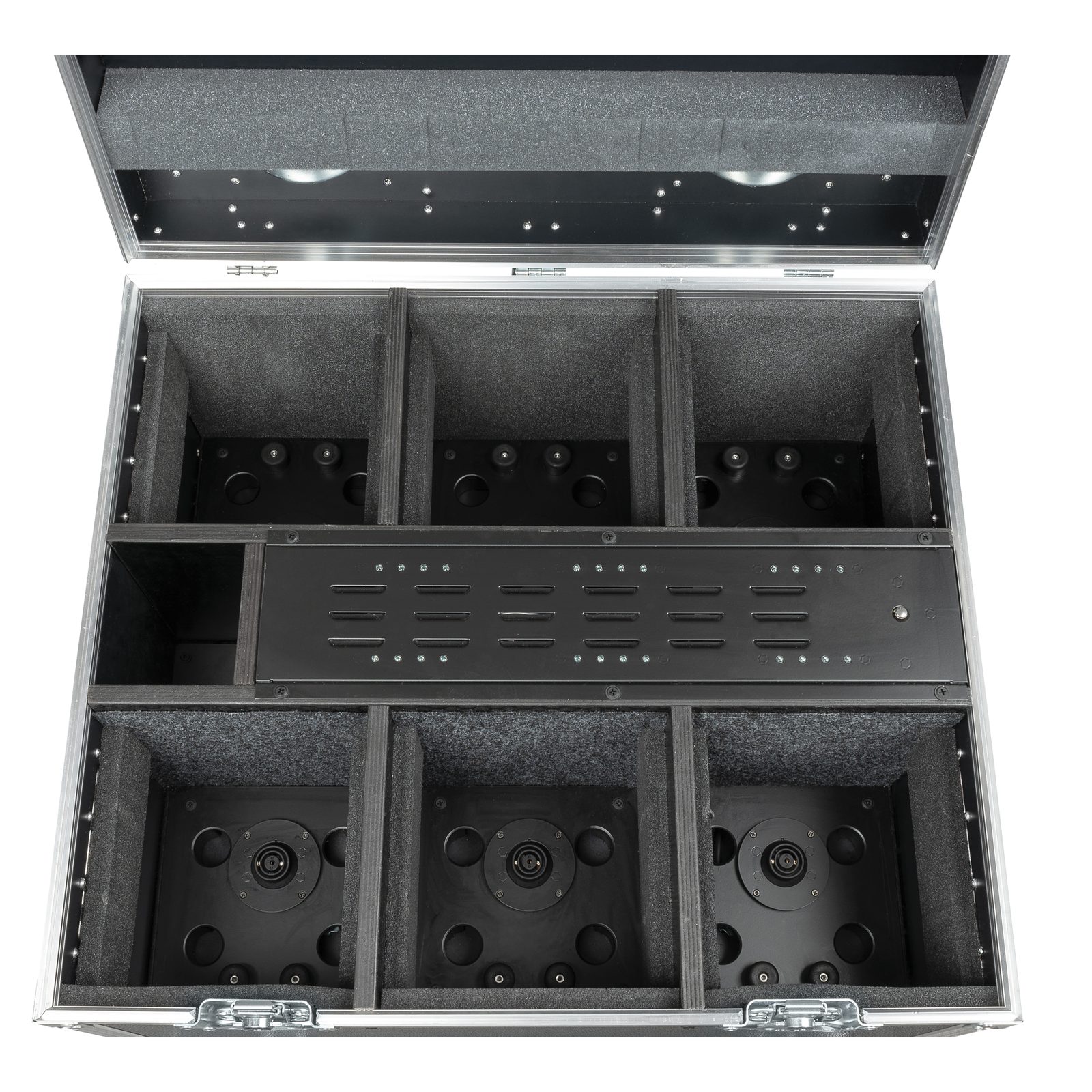 Set 6 fari LED batteria EventSpot 1600 Q4 Black/Silver con baule-caricatore - Showtec 44057