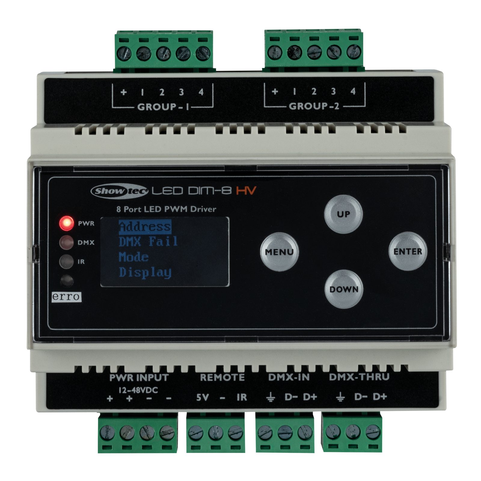 LED Dim-8 HV Dimmer PWM alta tensione per guida DIN - Showtec 50414