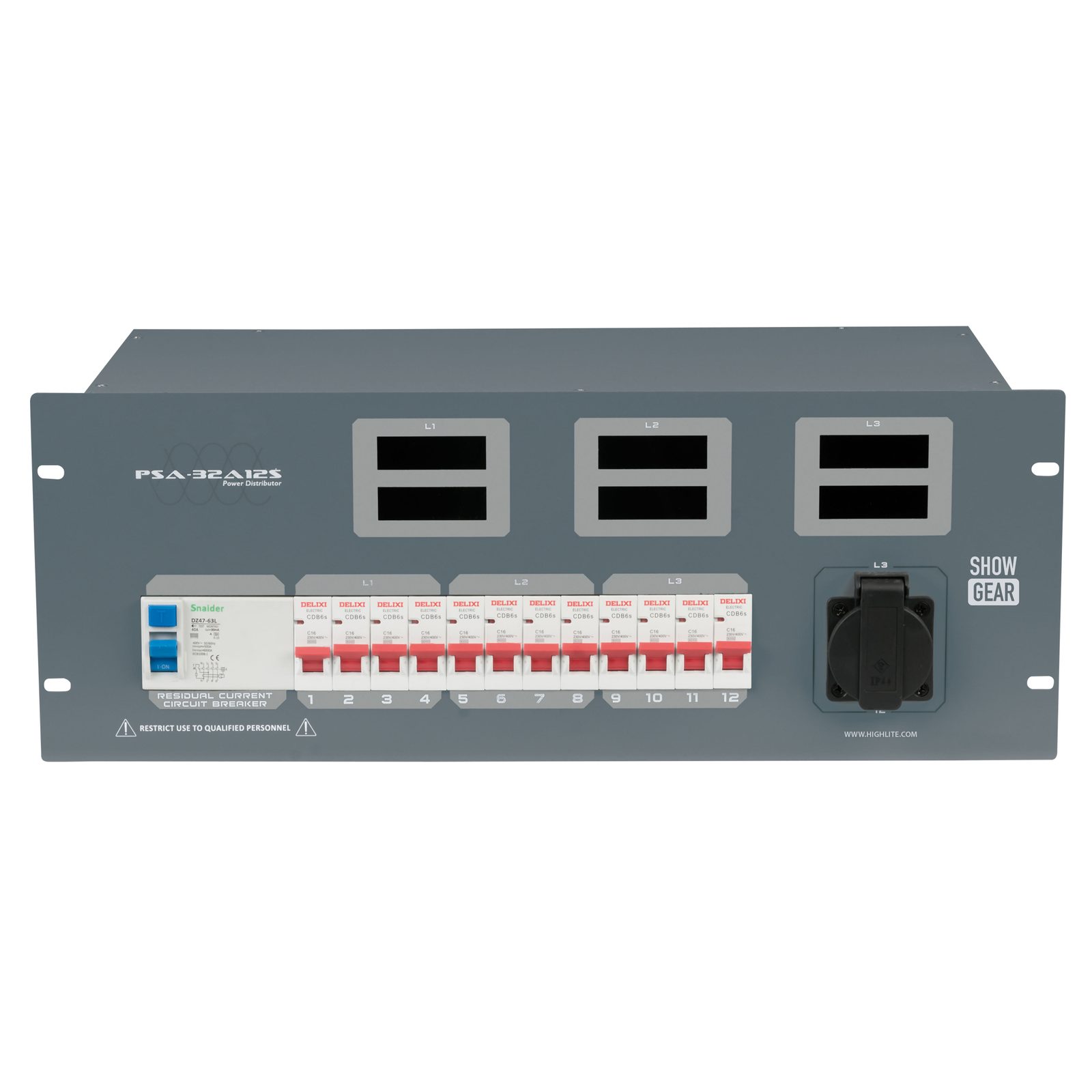Distributore energia PSA 32A 12x Schuko con MCB 16A - Showgear 50664