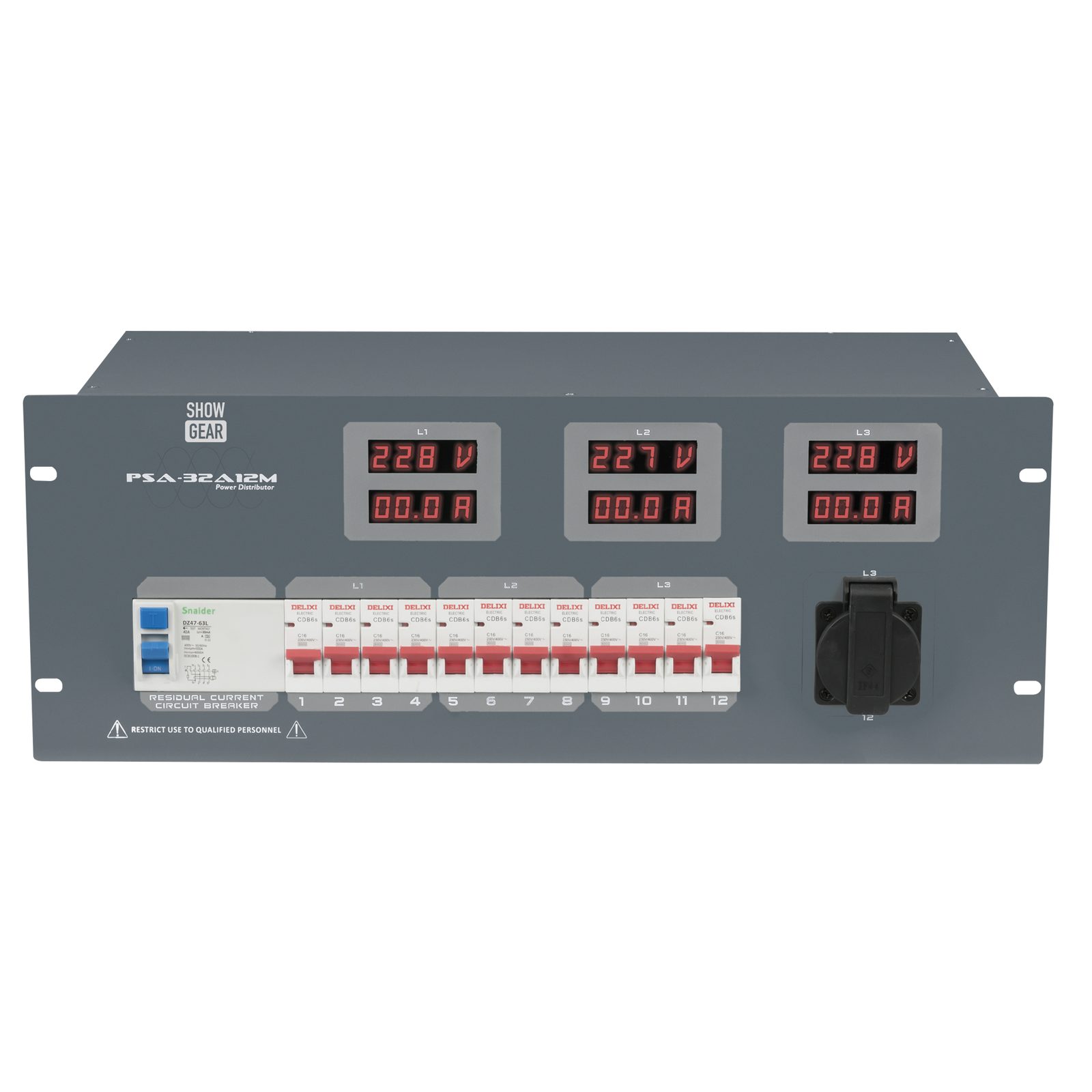 Distributore energia PSA 32A 12x MCB Schuko+Multipin - Showgear 50665