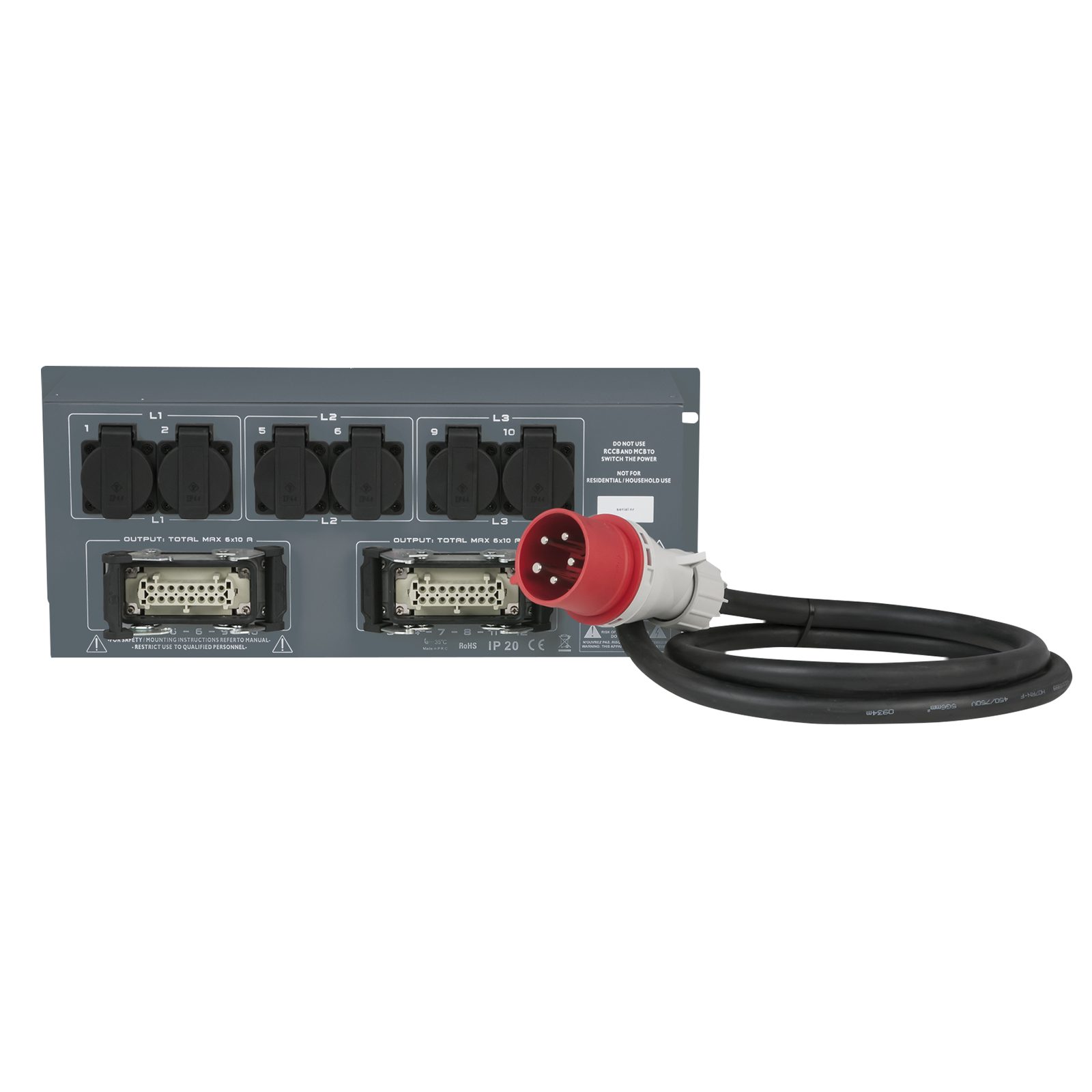 Distributore energia PSA 32A 12x MCB Schuko+Multipin - Showgear 50665