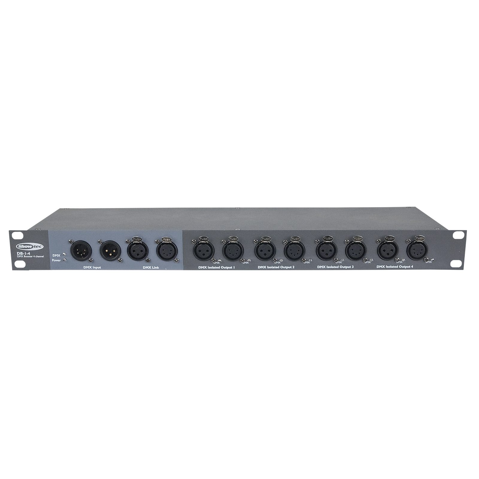 DMX Booster Splitter 4 canali XLR 3/5 poli - Showtec 50780