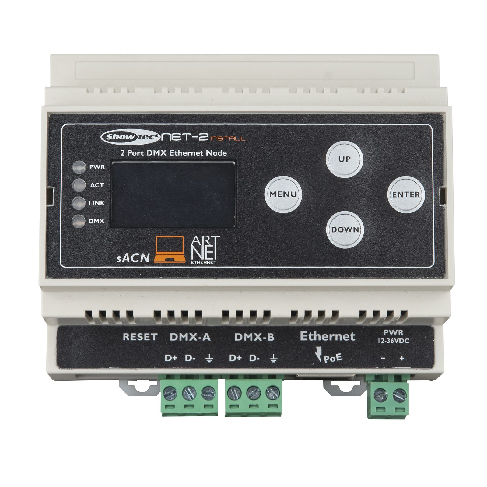 Nodo DIN Rail Art-Net 2 universi DMX - Showtec 50816