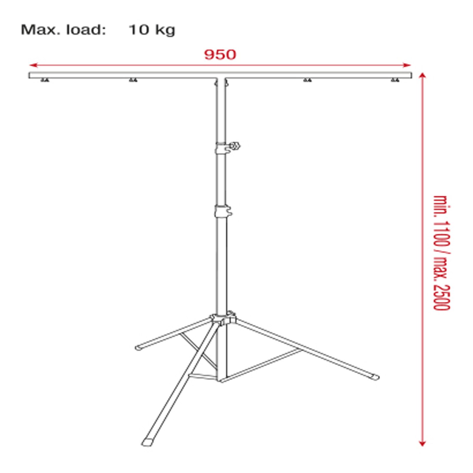 Supporto per luci Lite, altezza regolabile 1.1-2.5m, carico 10kg - Showgear 70102