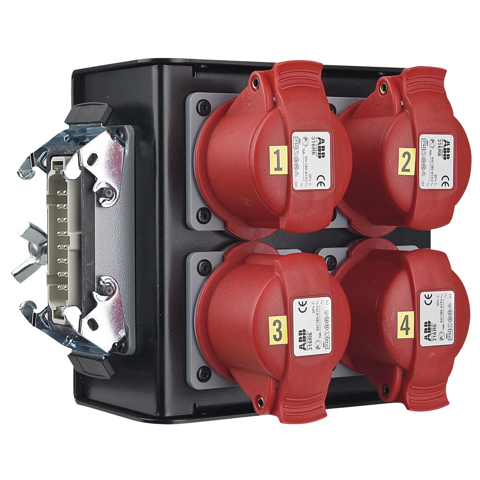 Breakout-box 16-pin Connector to 4x CEE 4P 16 A Red - Showgear 70297