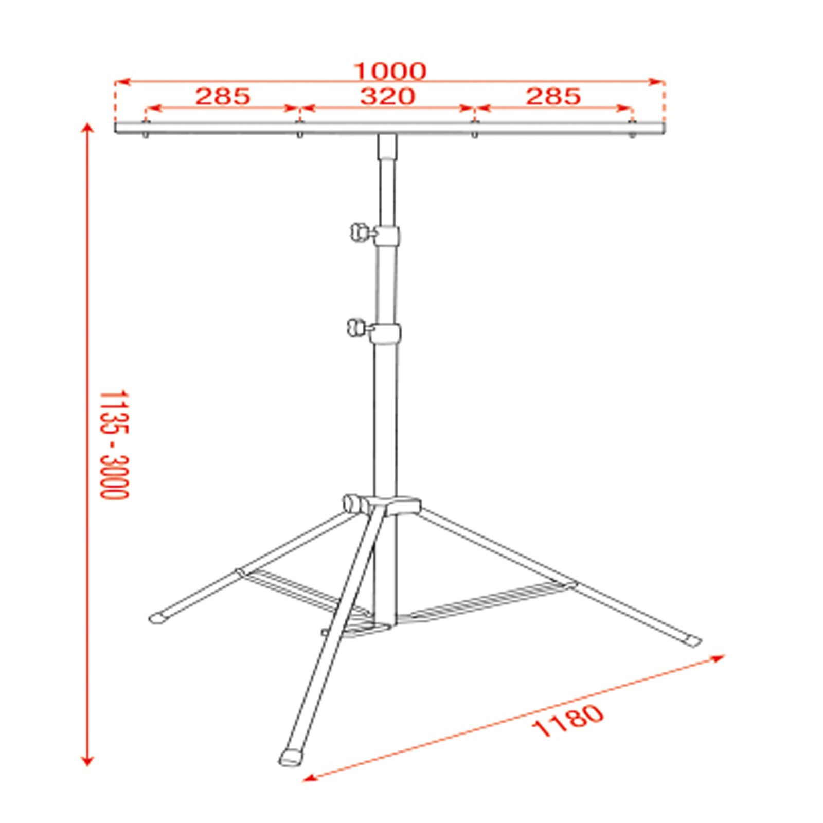 Medium light stand con T-Bar 1000 mm, doppio rinforzo gambe - Showgear 70910