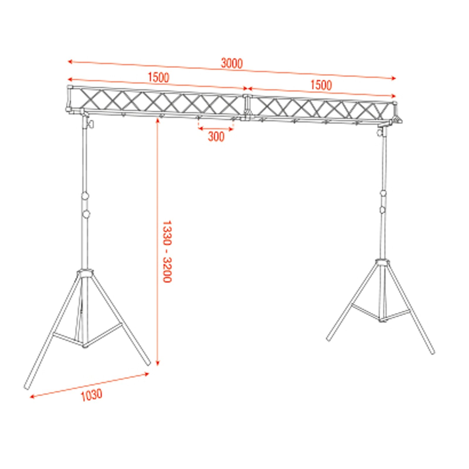 Light Bridge Set con 2 stand, 3 m altezza, 8 punti fissaggio - Showgear 70930