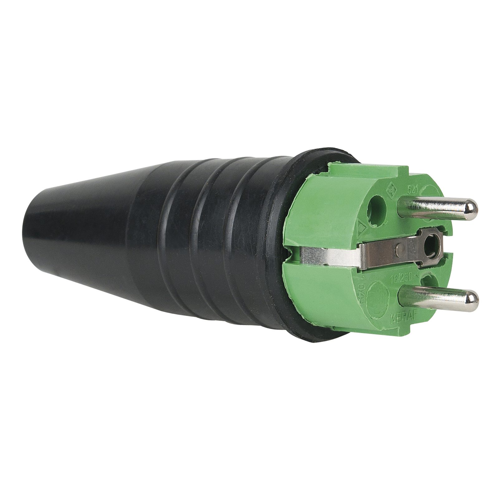 Connettore Schuko maschio gomma verde 240V CEE 7/VII 16A - PCE 90398G