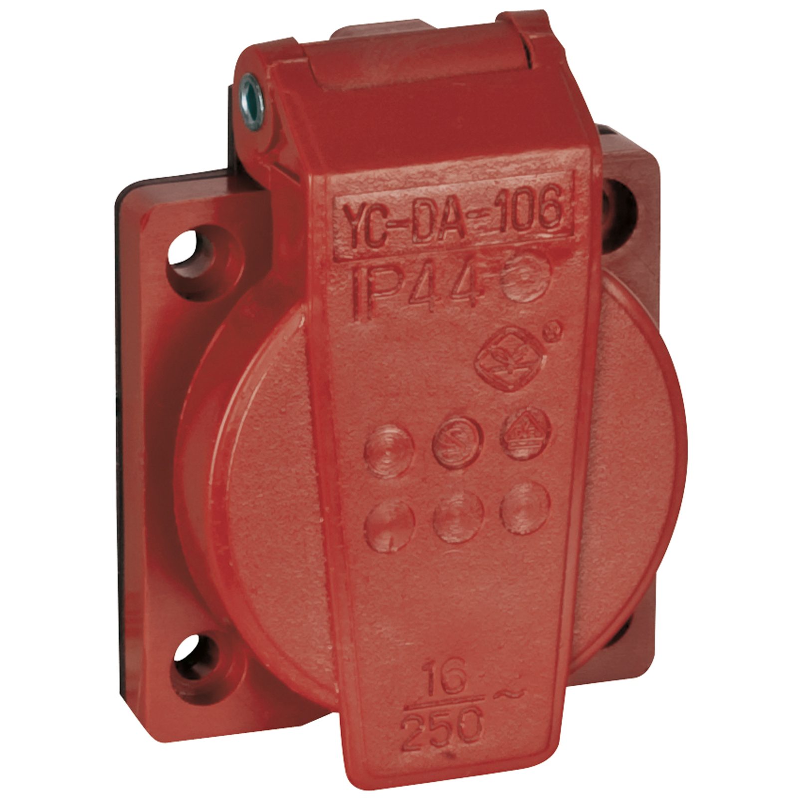 Connettore a pannello con coperchio rosso VDE 16A IP44 - Showgear 90413R