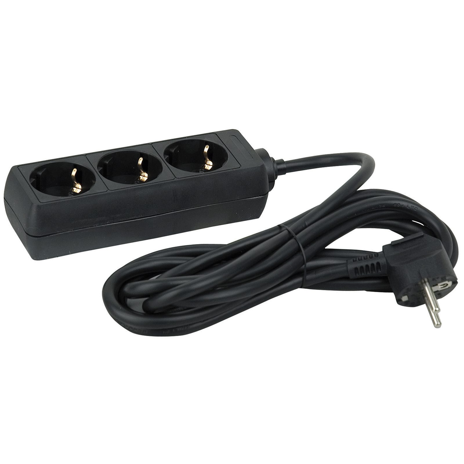 Schuko 3-way socket 16A 1.5m IP20 Black - DAP 90462