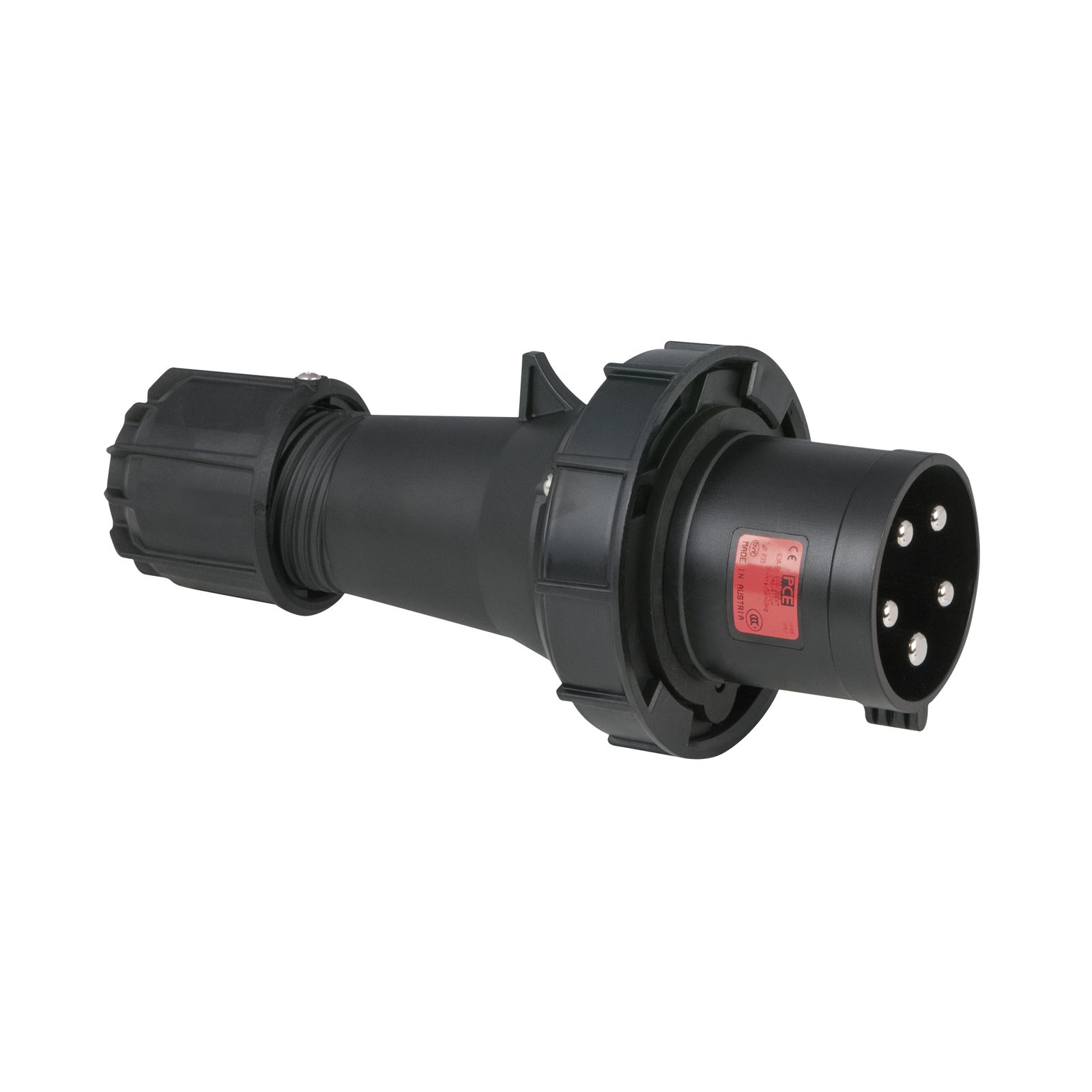 Spina CEE maschio 63A 400V 5P nera IP67, connessione a vite - PCE 91323