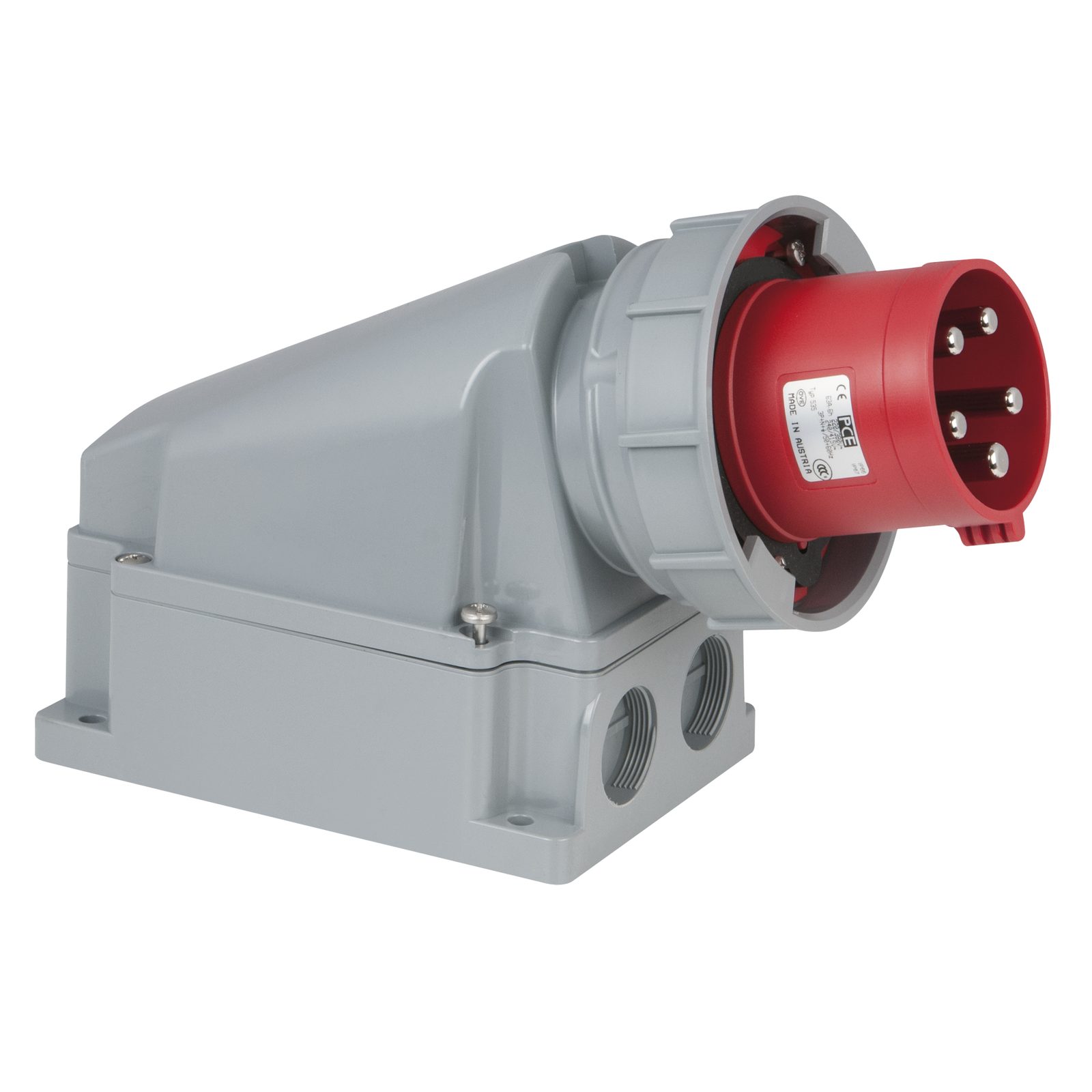 Spina CEE 63A 5P Maschio da Parete IP67 Grigio/Rosso - PCE 913532