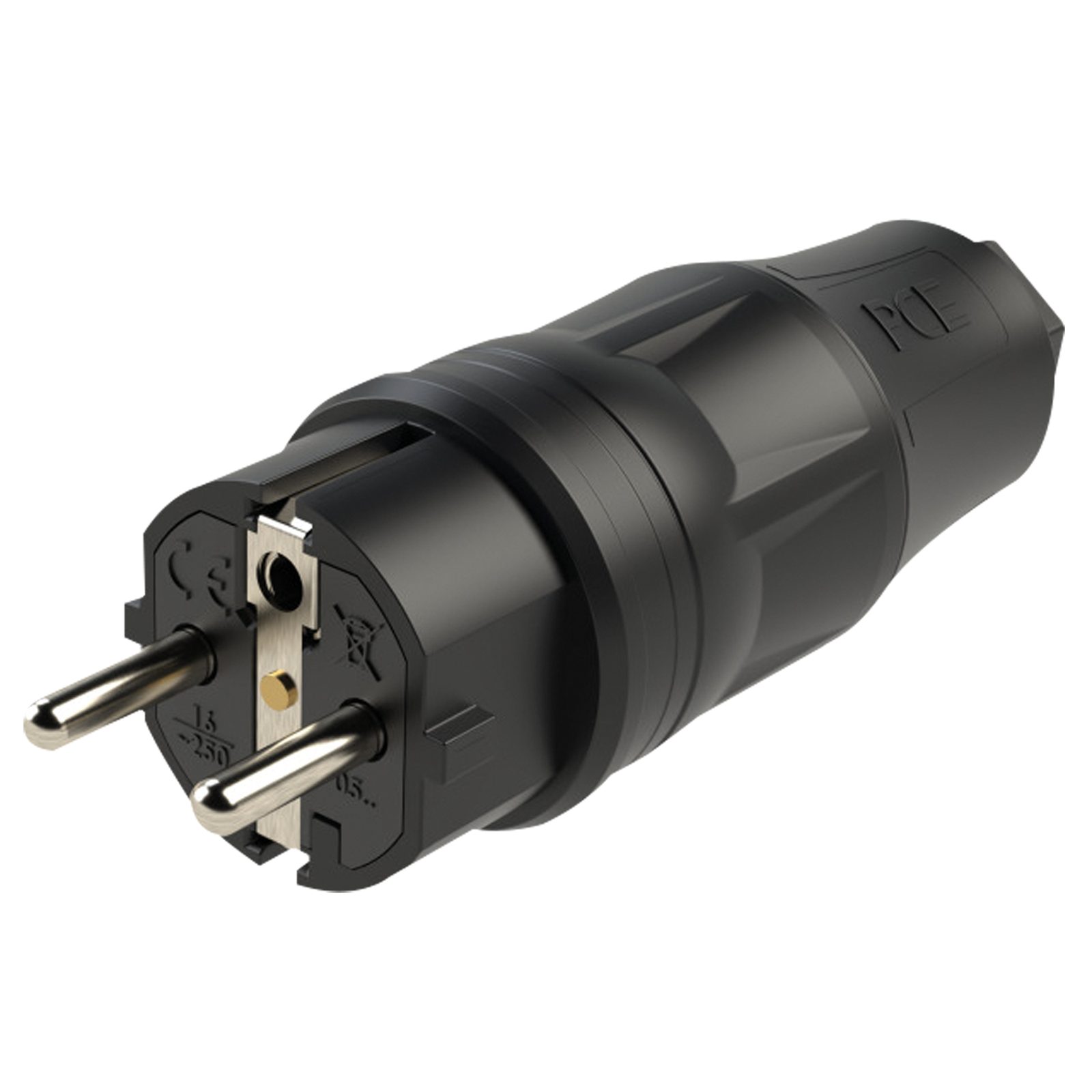Spina Schuko Maschio Gomma IP54 16A/250V 3P Nero - PCE 91392