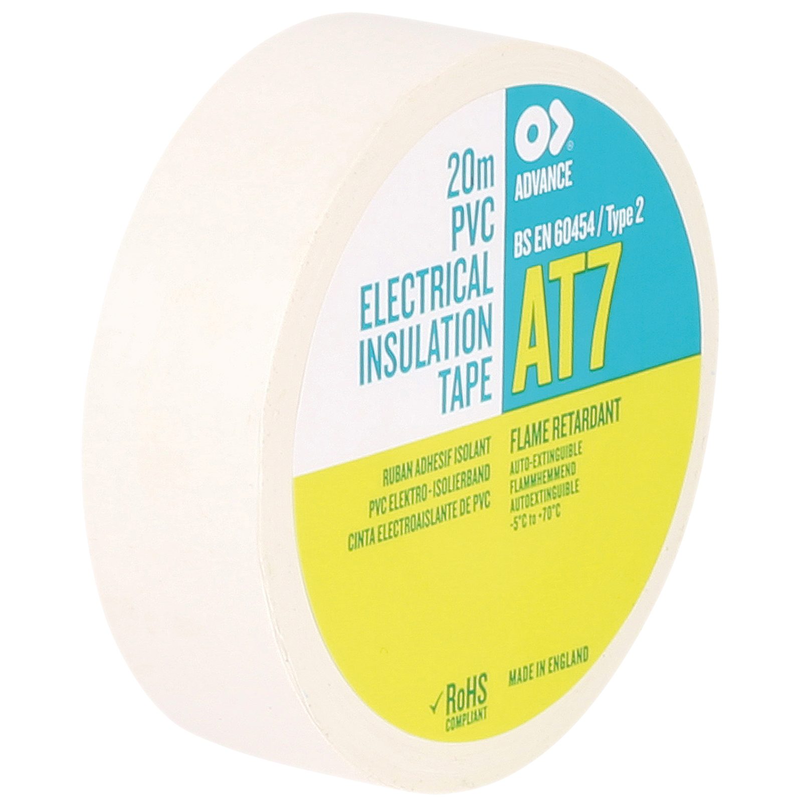 Nastro Isolante PVC AT7 Bianco 20m x 19mm - Advance 91401