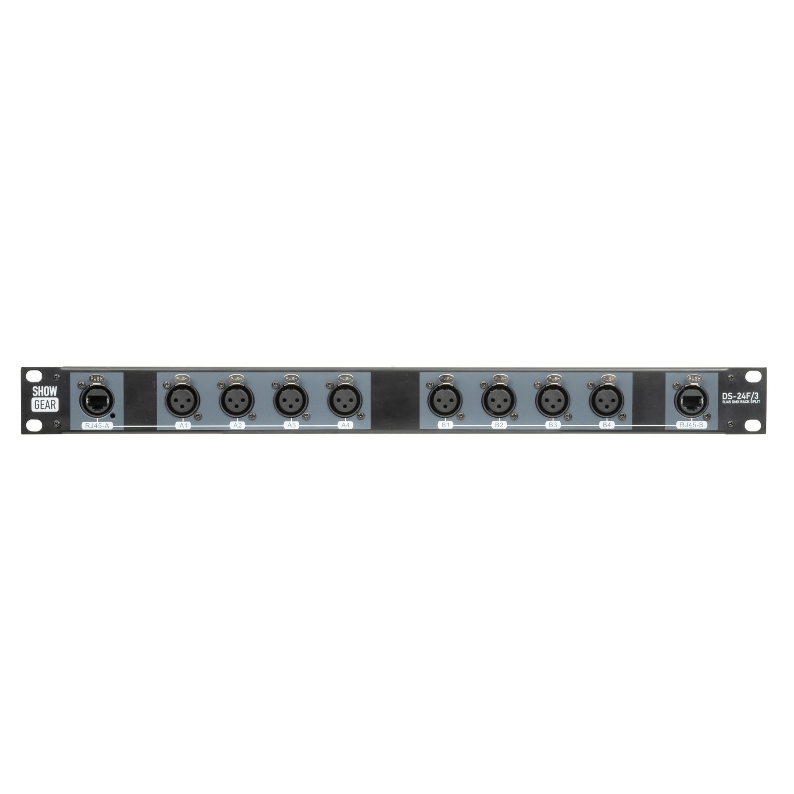 Splitter DMX rack 1U 8x XLR 3 pin femmina a 2x RJ45 femmina - Showgear DS-24F/3 96021