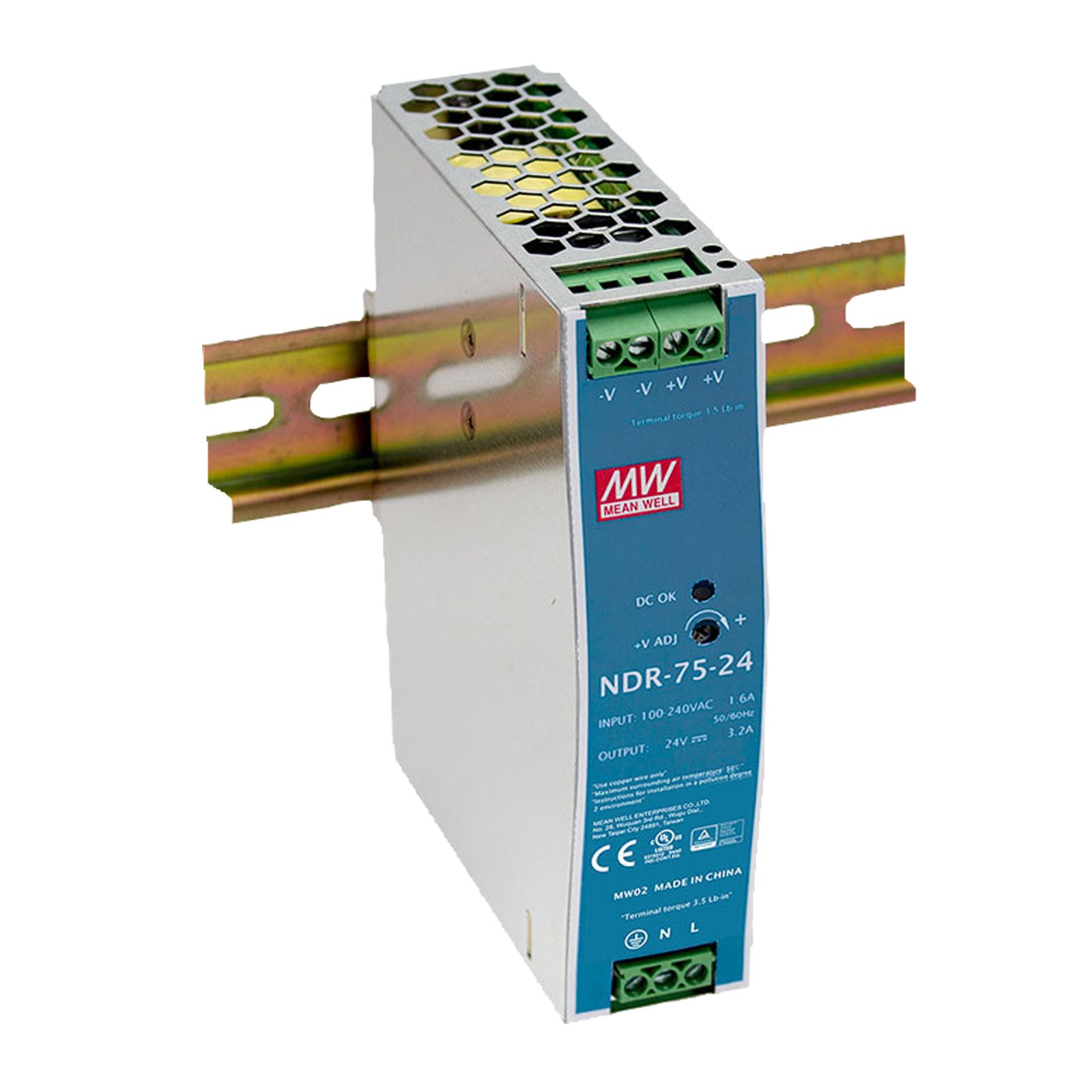 Alimentatore su guida DIN 75W 24V DC - Meanwell A9900560