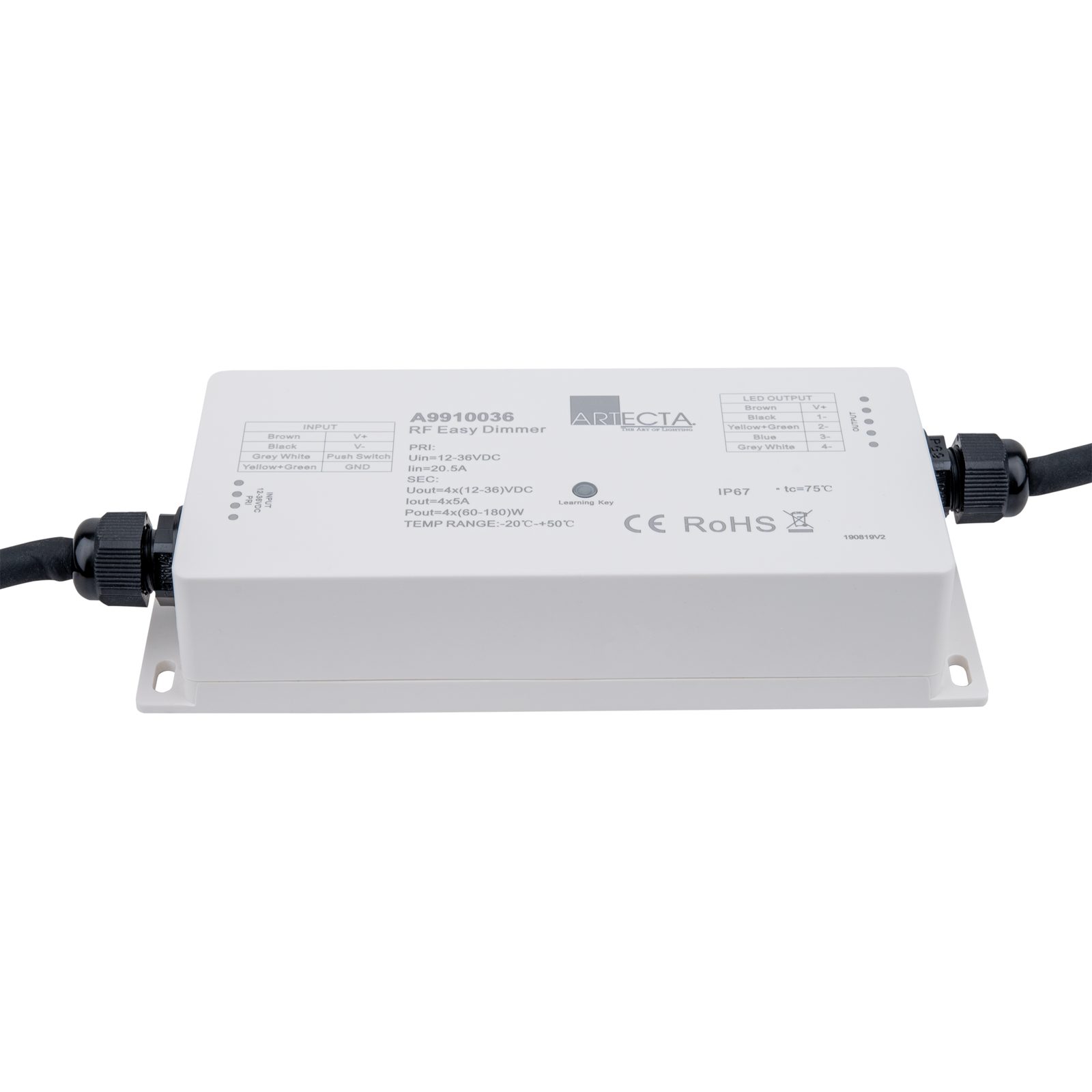 Ricevitore RF LED 4 canali IP66 Push-dim 5A Grigio - Artecta A9910036