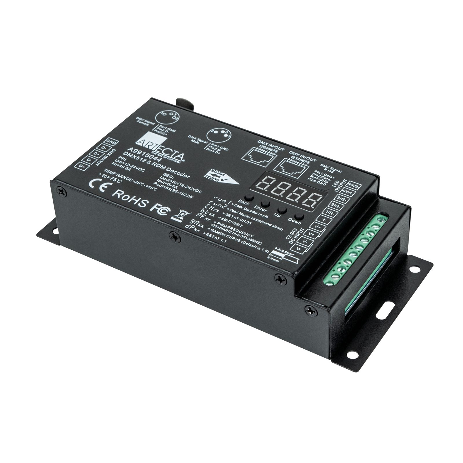 Controller DMX LED 5 canali RDM 8A 12-24V PWM - Artecta A9915044
