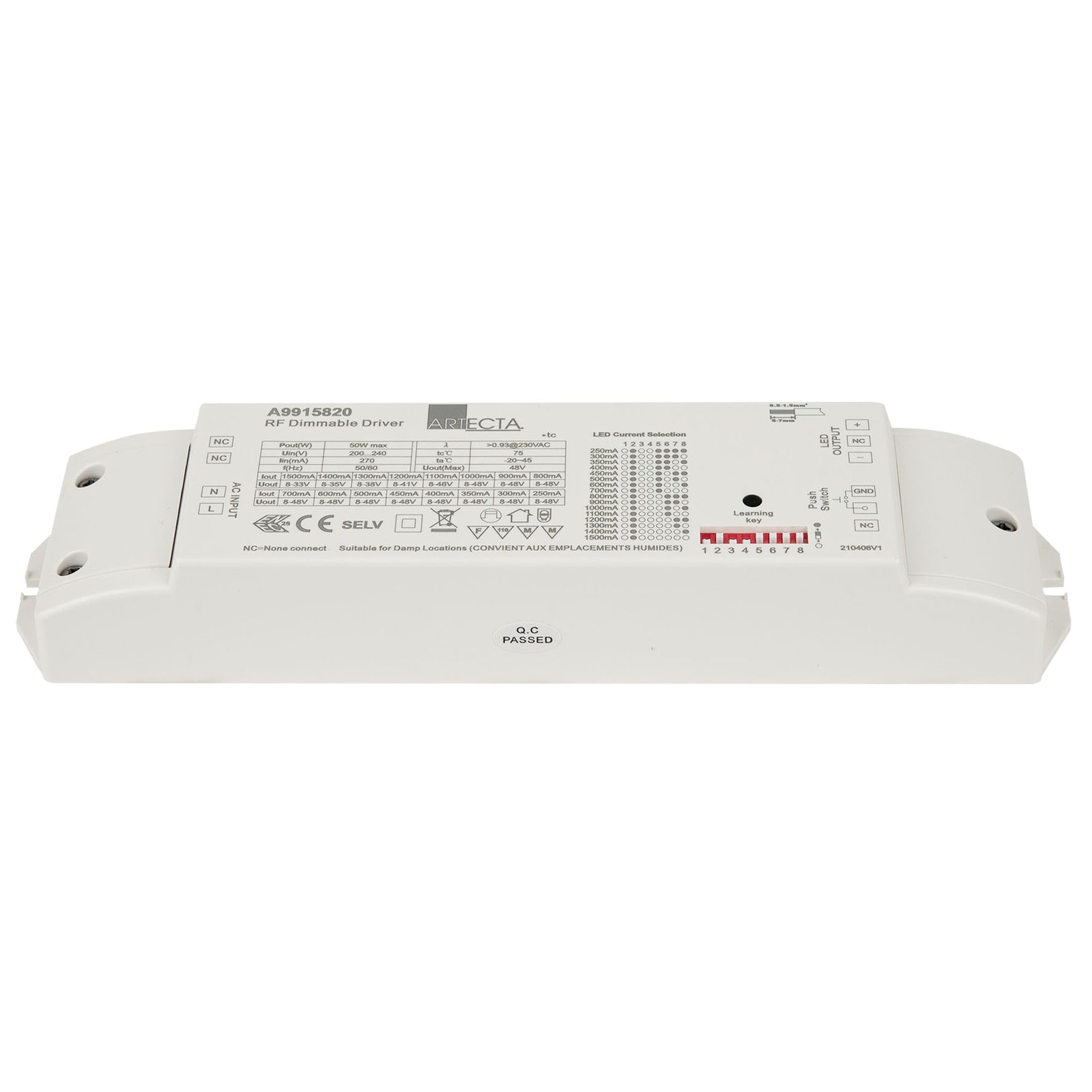 Driver LED AC-DC 50W dimmerabile RF con Push DIM - Artecta A9915820
