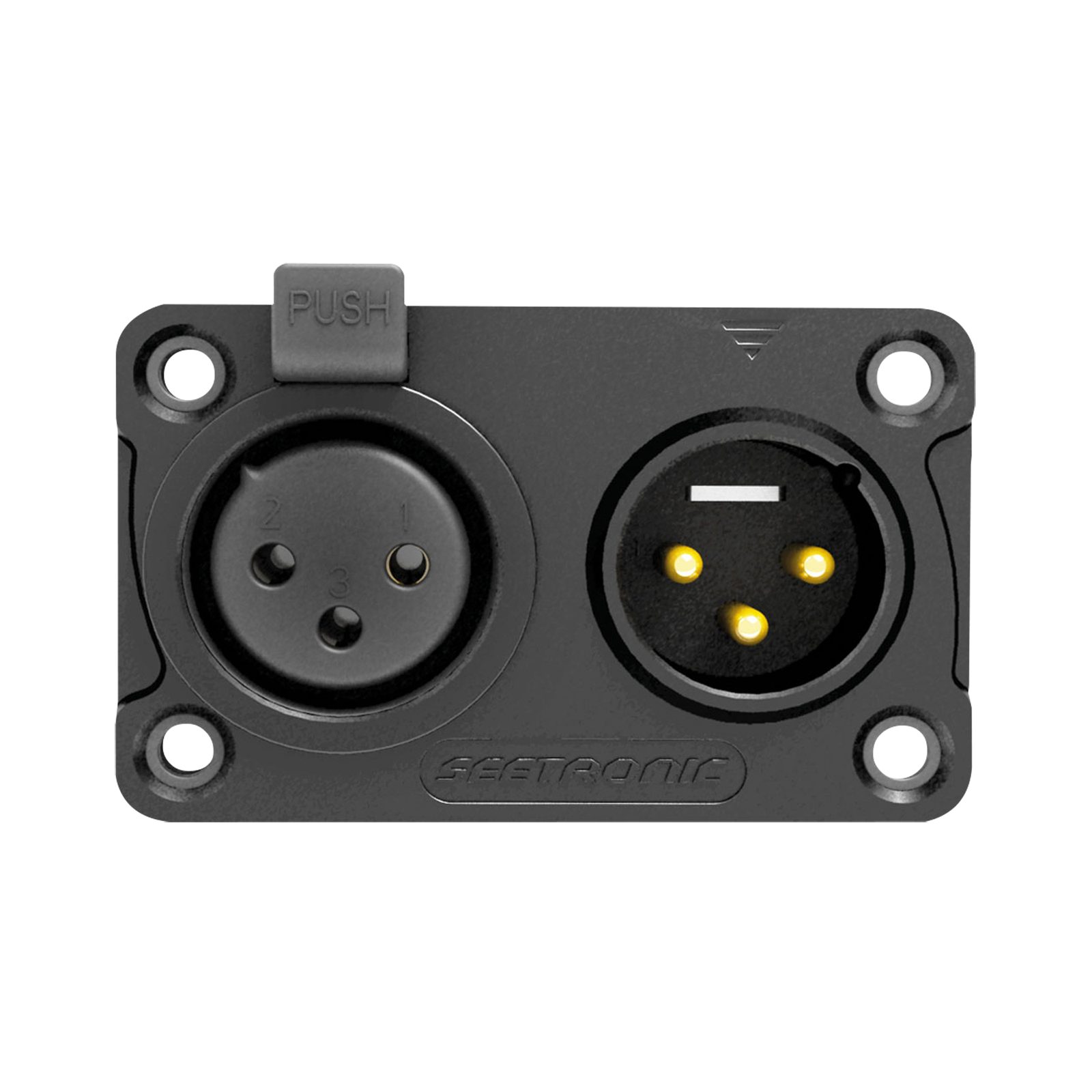 Combinazione XLR 3P Ingresso/Uscita IP65 Nero con Cappuccio - Seetronic C3F2CWB