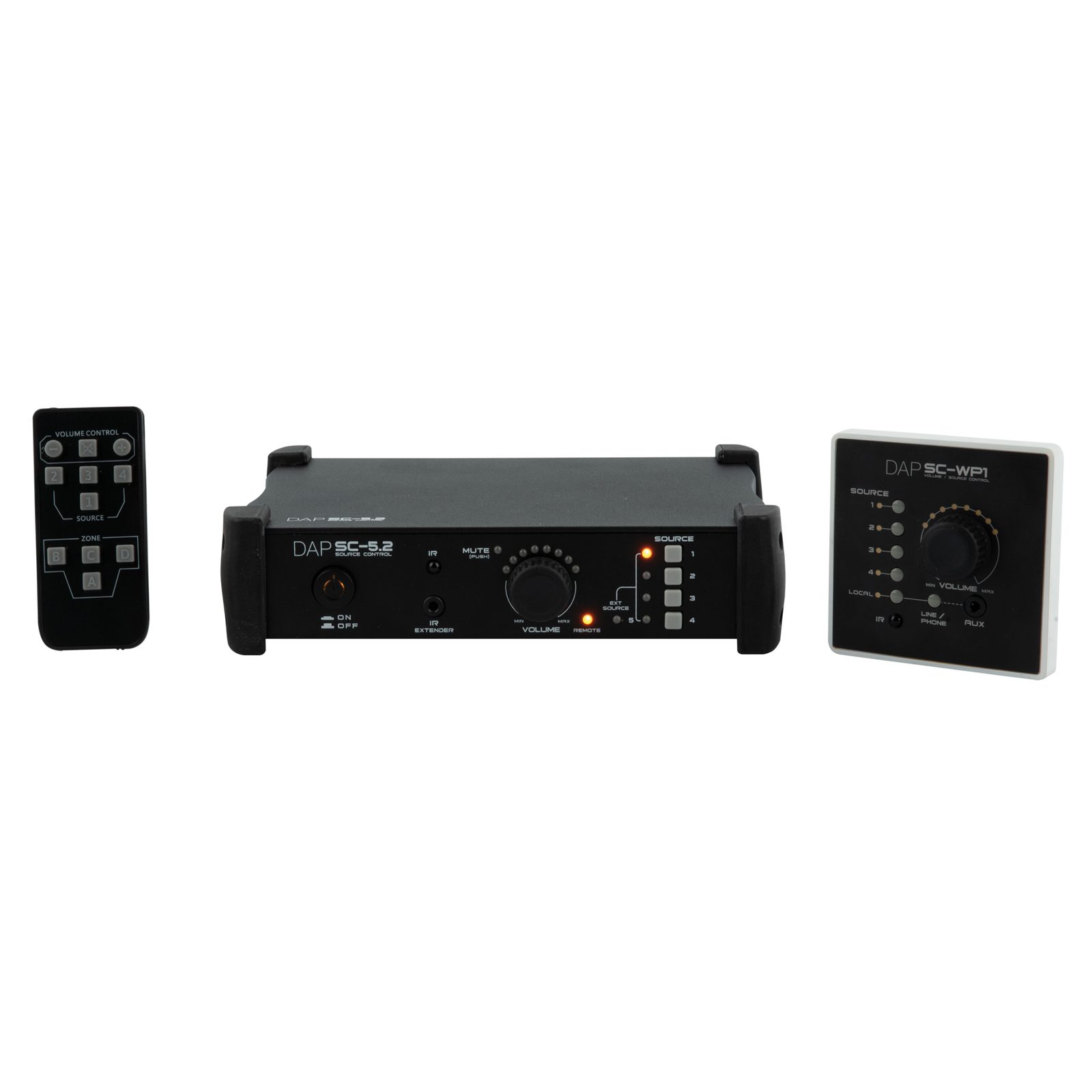 Selettore di sorgente audio stereo 5 ingressi con controllo volume e telecomando - DAP D1540