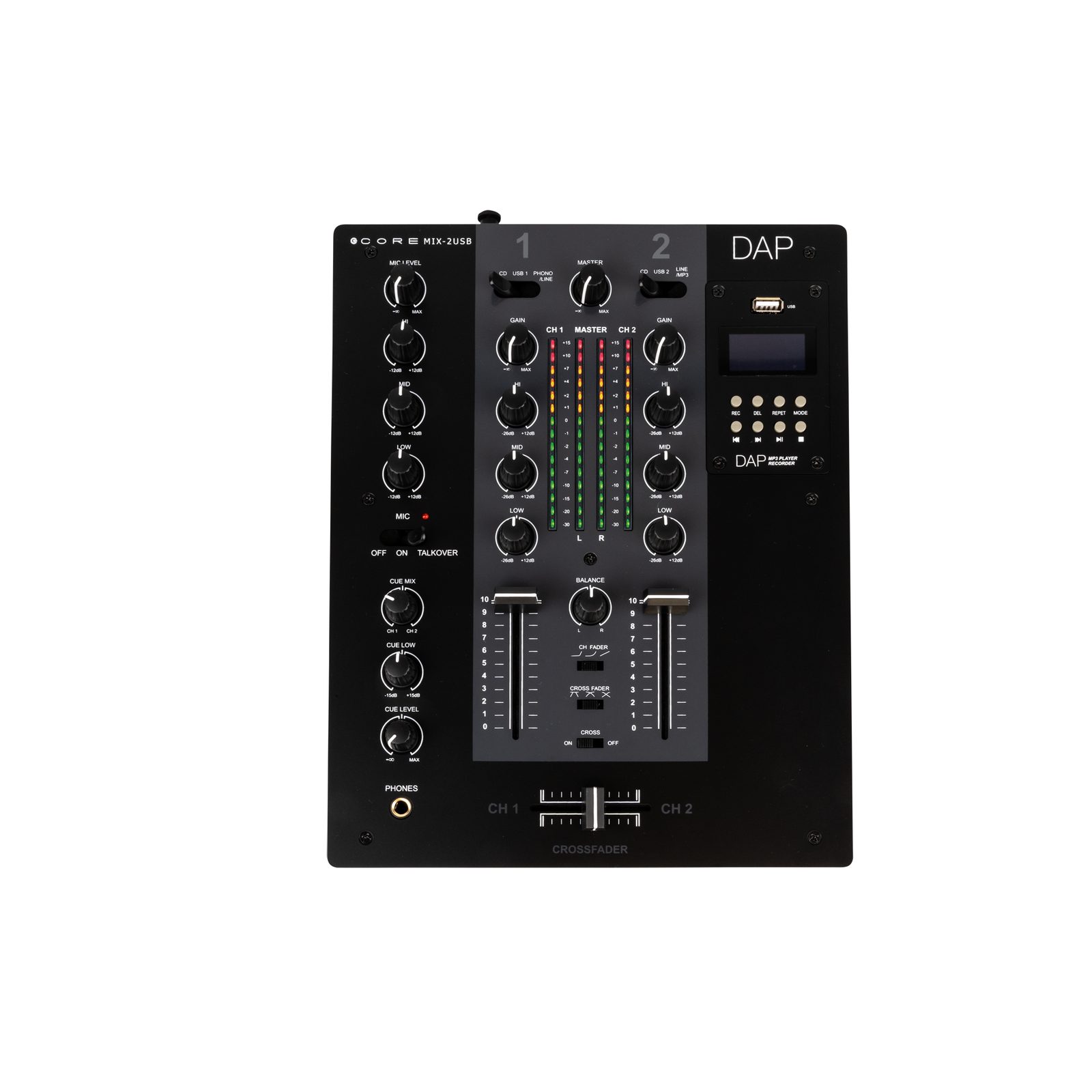 Mixer DJ analogico 2 canali con interfaccia USB e registratore MP3 - DAP D2302