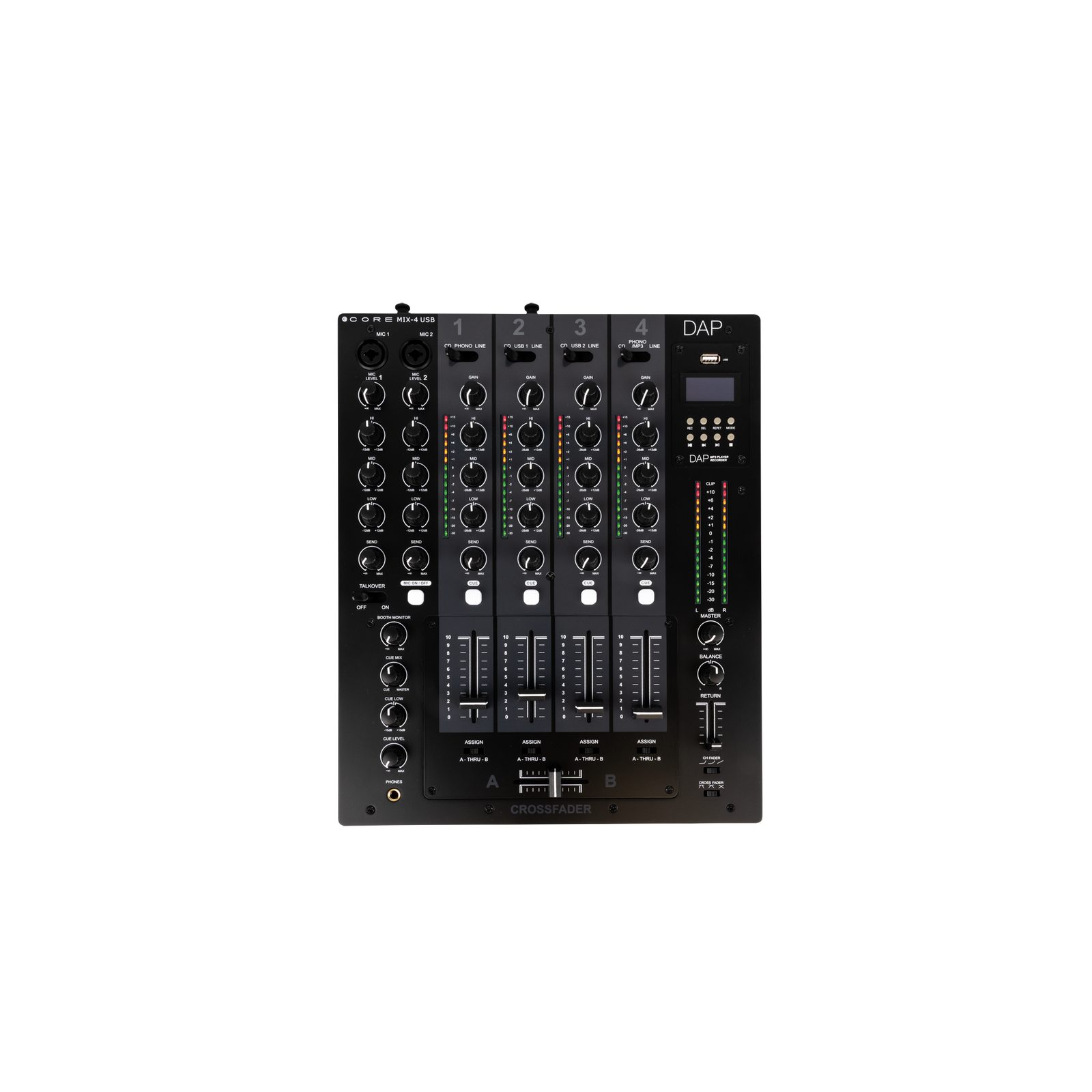 Mixer DJ club analogico 4 canali con 12 ingressi, USB e registratore MP3 - DAP D2304
