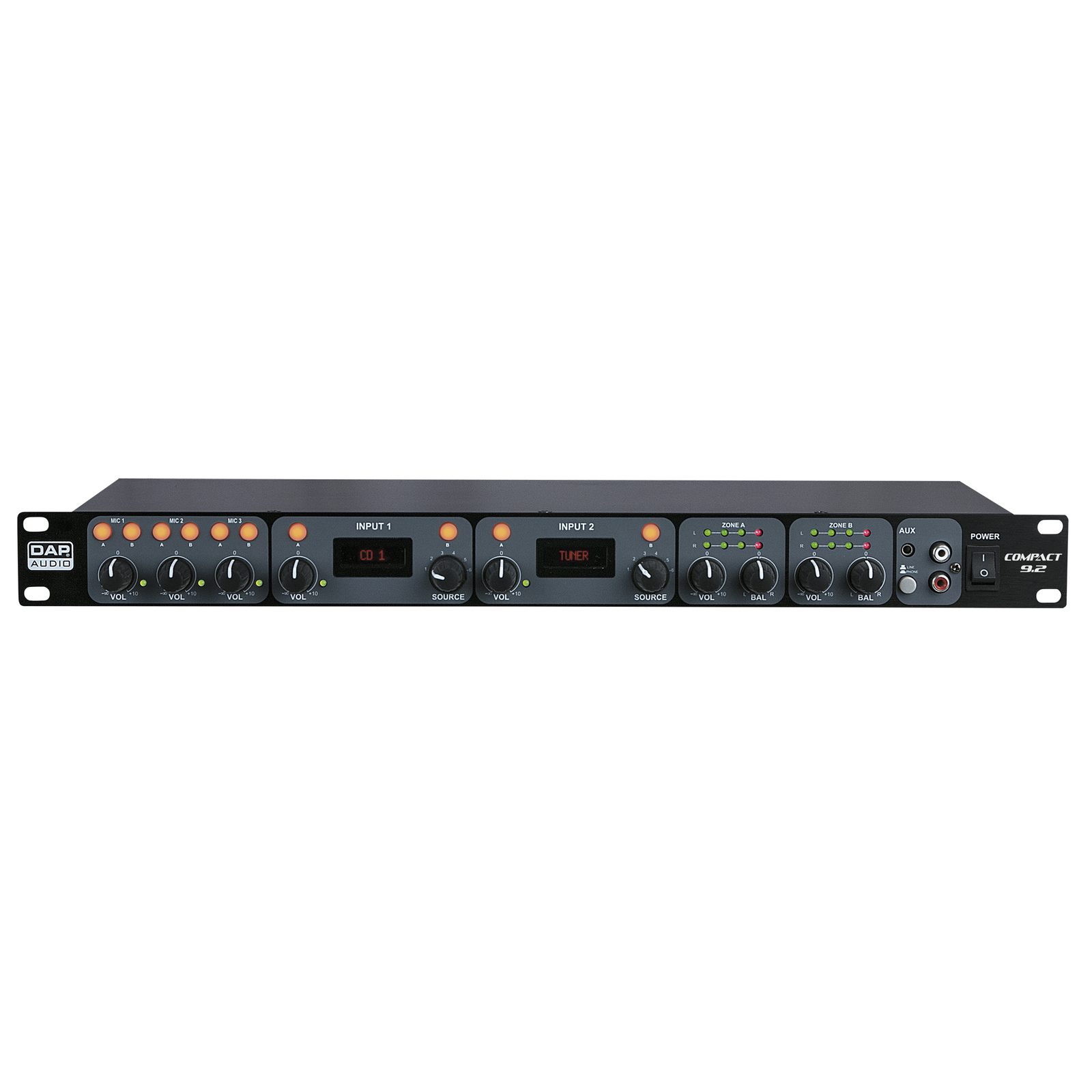 Mixer Compact 9.2 1U con 2 zone e display - DAP D2322