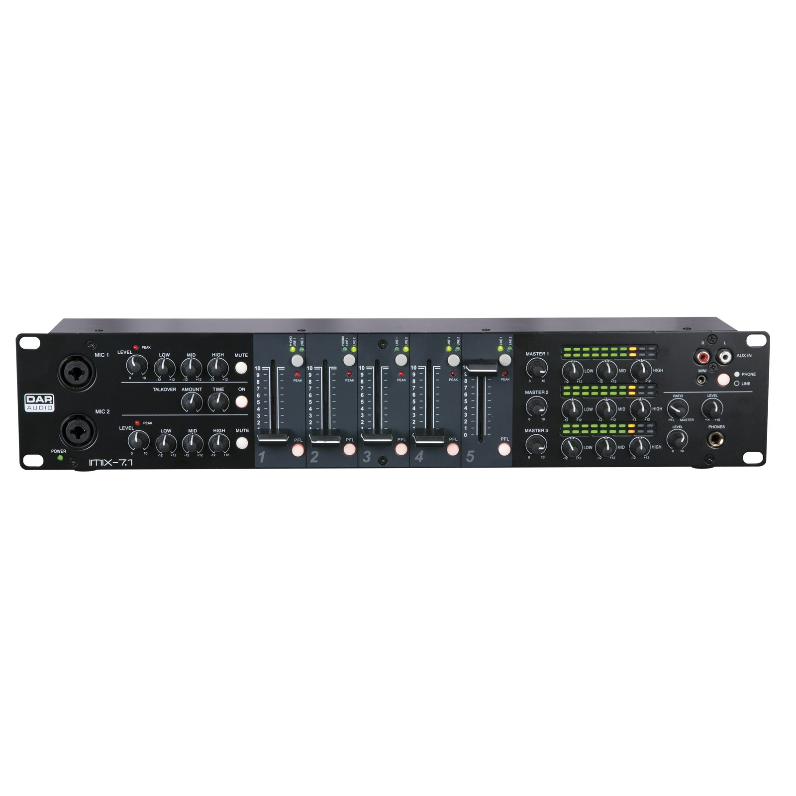 Mixer da installazione IMIX-7.1 7 canali 3 uscite master 19" 2U - DAP D2350