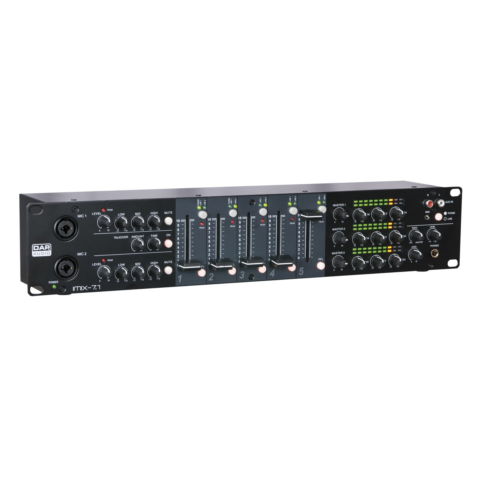 Mixer da installazione IMIX-7.1 7 canali 3 uscite master 19" 2U - DAP D2350