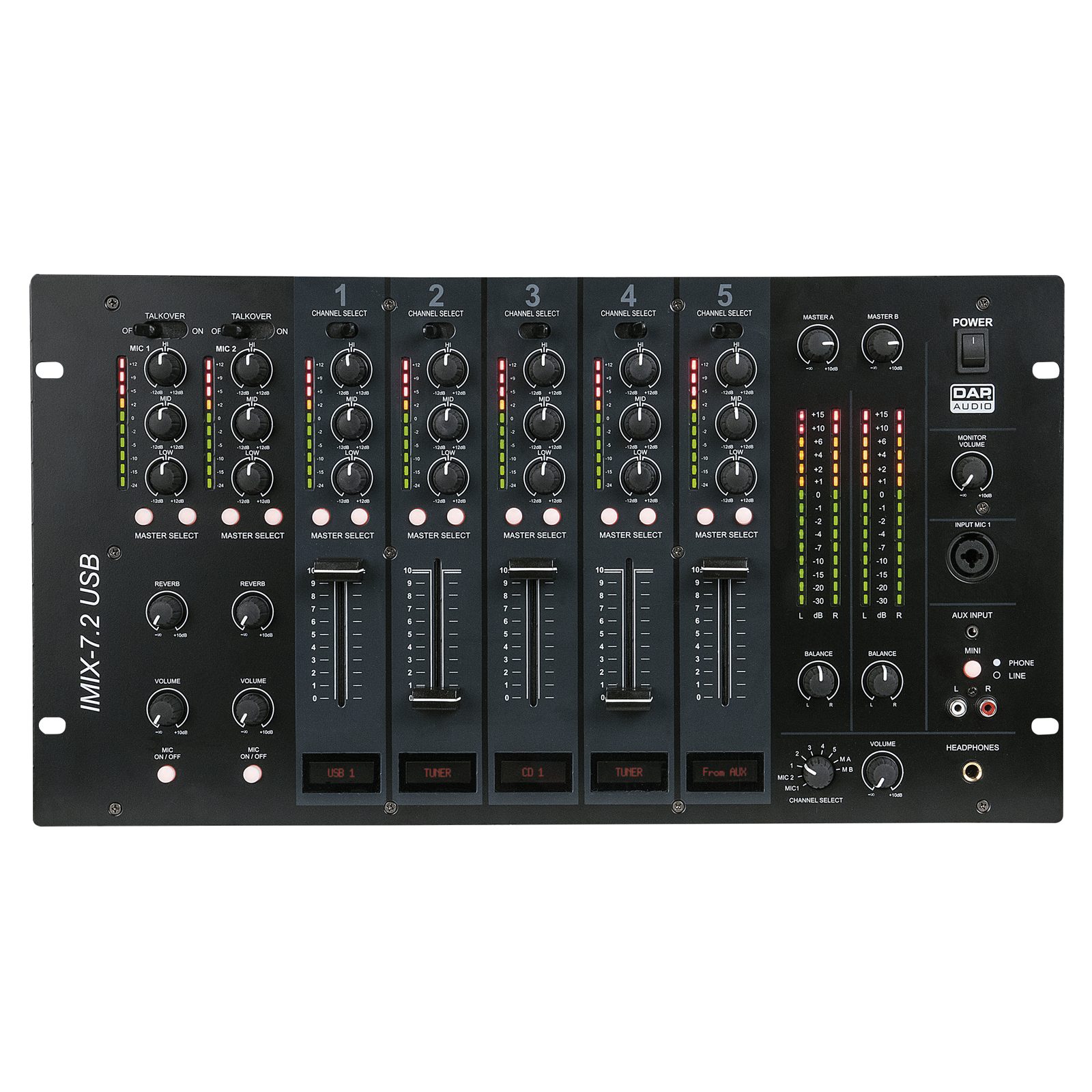 Mixer da installazione IMIX-7.2 USB 7 canali 2 zone 6U - DAP D2353