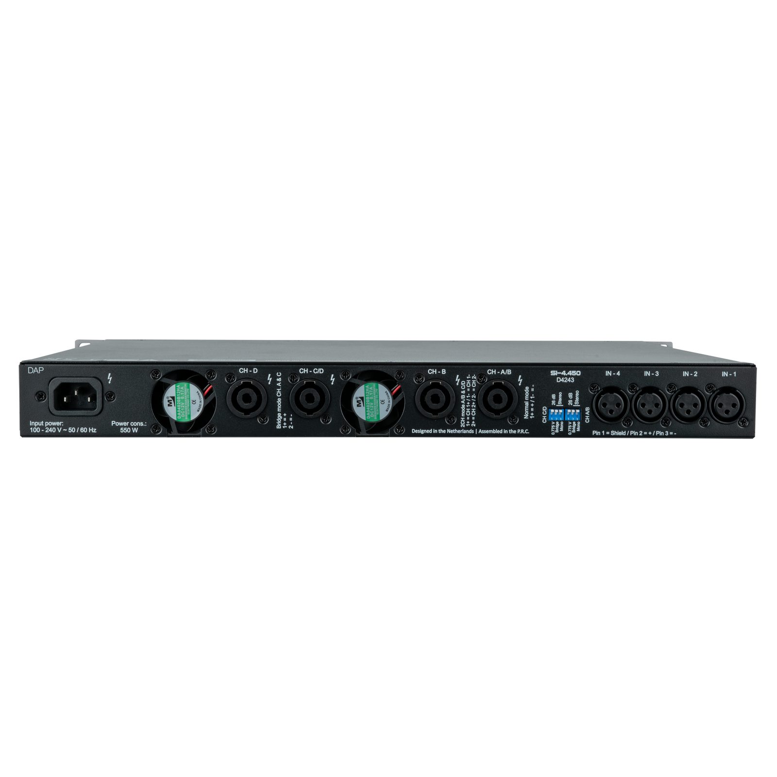 Amplificatore Classe D 4 canali 450W 1U installazione fissa - DAP D4243