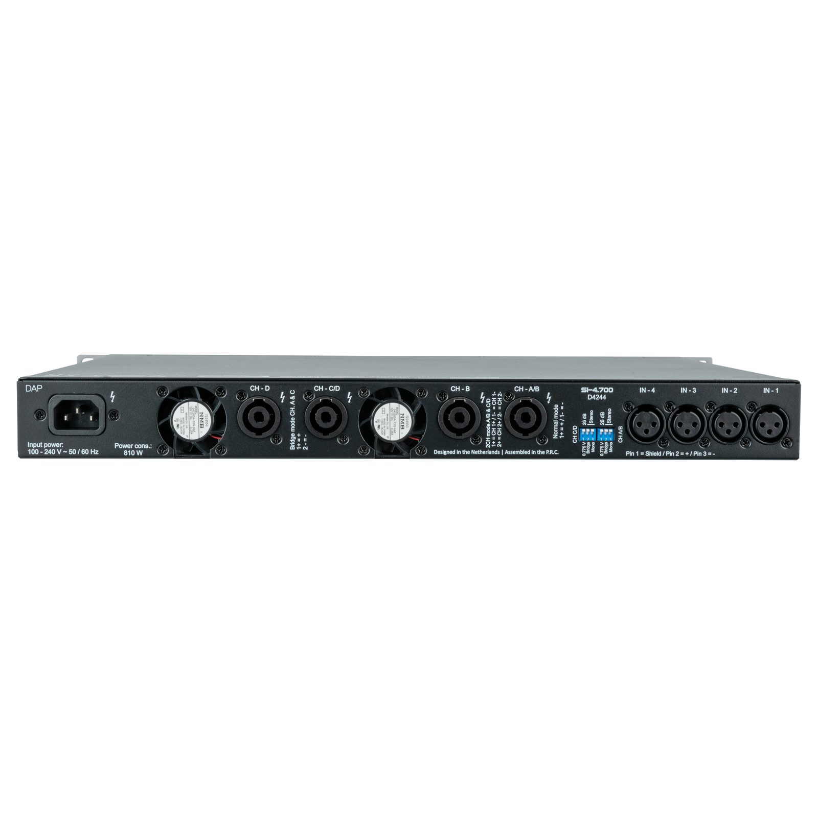 Amplificatore Classe D 4 canali 700W 1U installazione fissa - DAP D4244