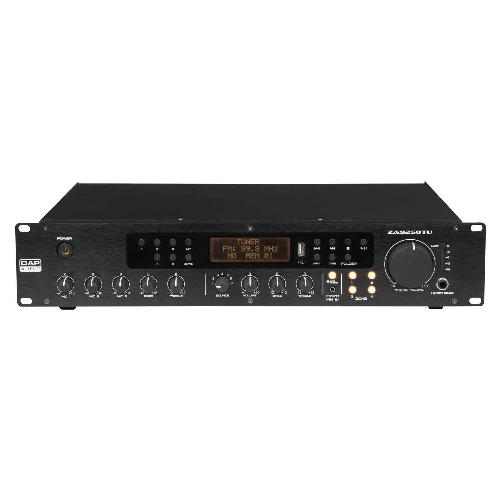 Mixer amplificatore 4 zone 250W 100V con lettore USB/FM ZA-9250TU - DAP D6154