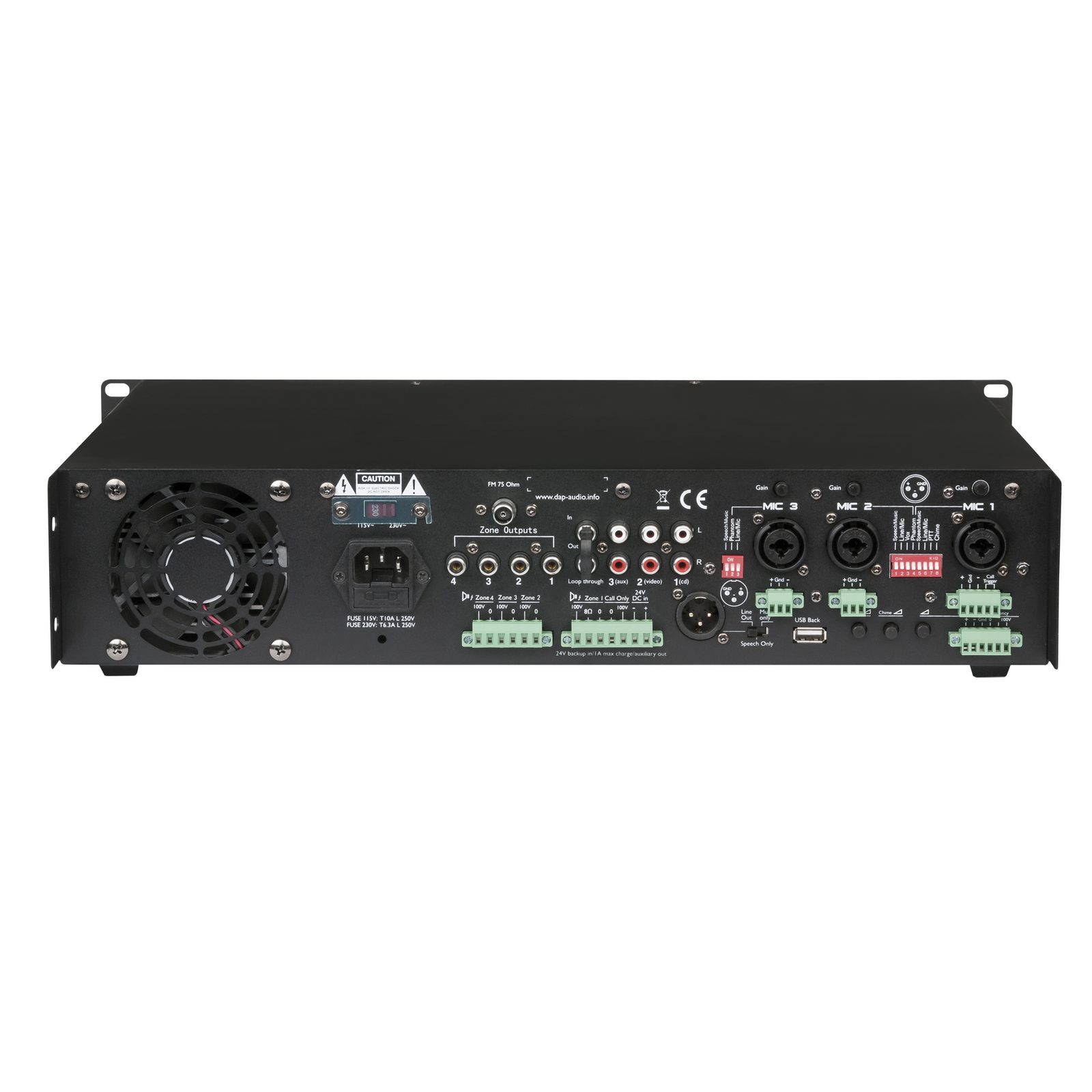 Mixer amplificatore 4 zone 250W 100V con lettore USB/FM ZA-9250TU - DAP D6154