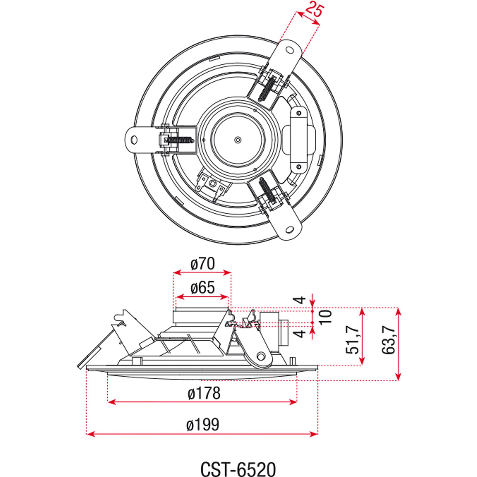 CST-6506 Altoparlante da soffitto passivo 6.5" 6W 100V EN54-24 IP40 - DAP D6590
