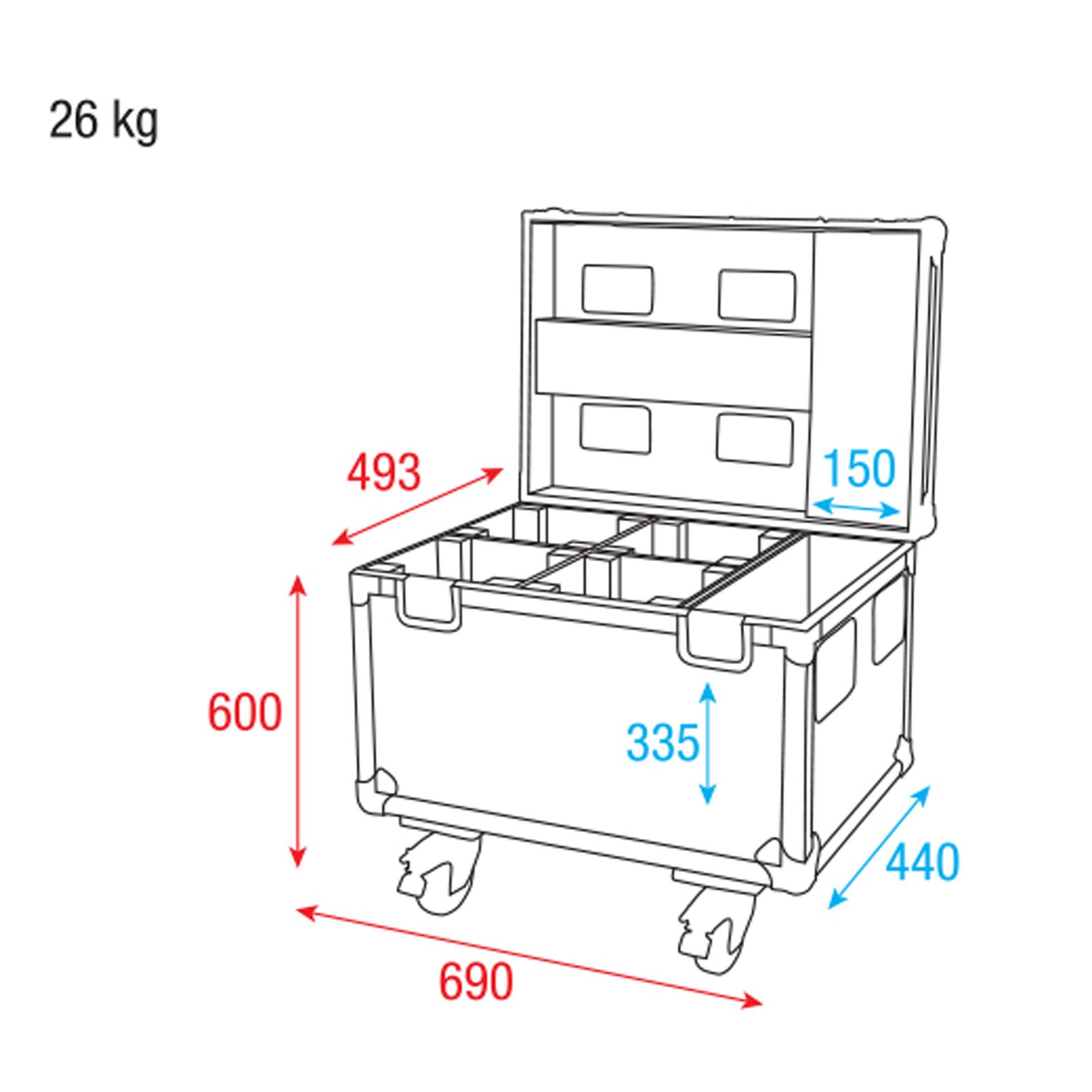 Flightcase per 4x Shark One (Spot/Wash Zoom/Wash/Combi) con vano accessori - SHOWTEC D7049