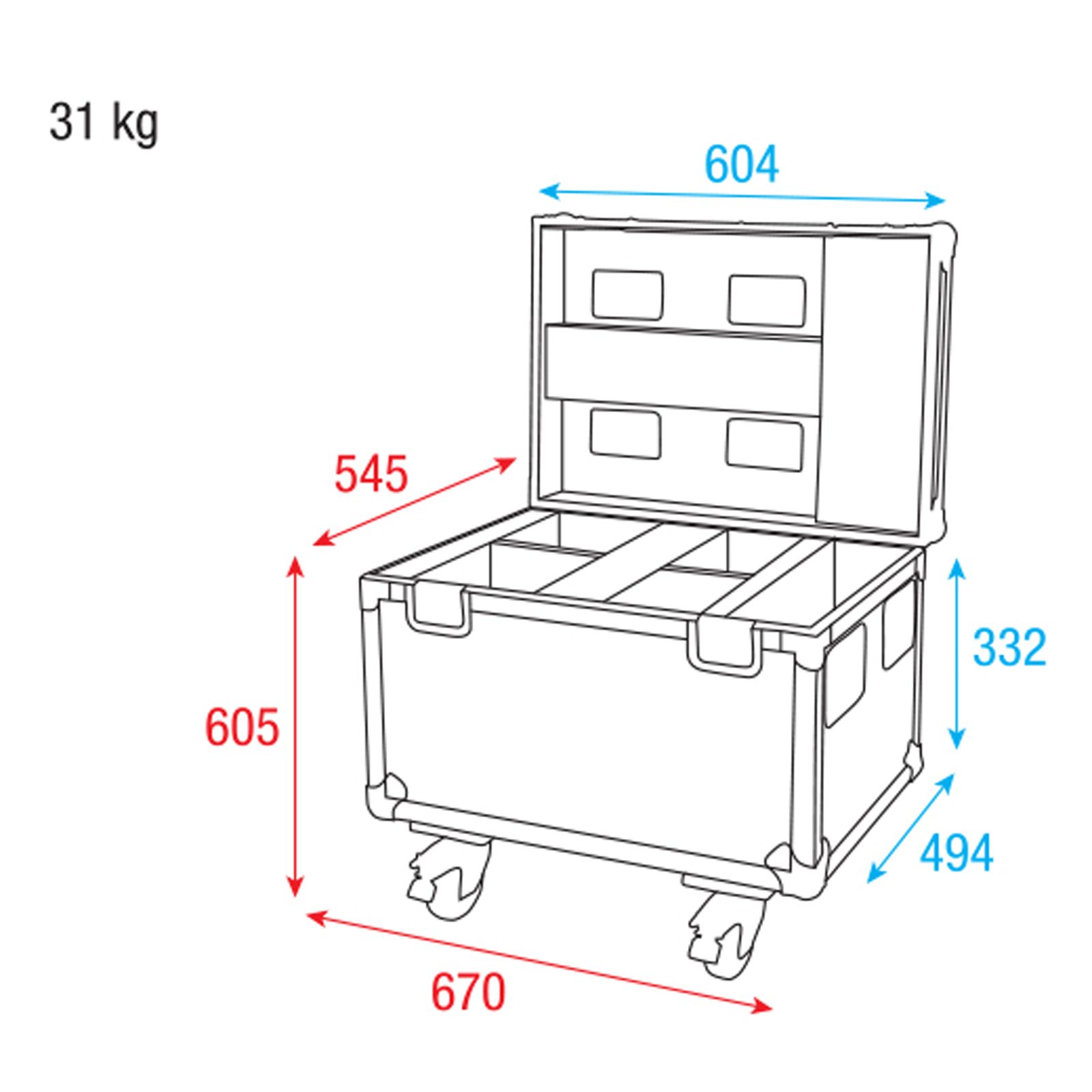 Flightcase per 4x Phantom 65 con vano accessori - SHOWTEC D7051
