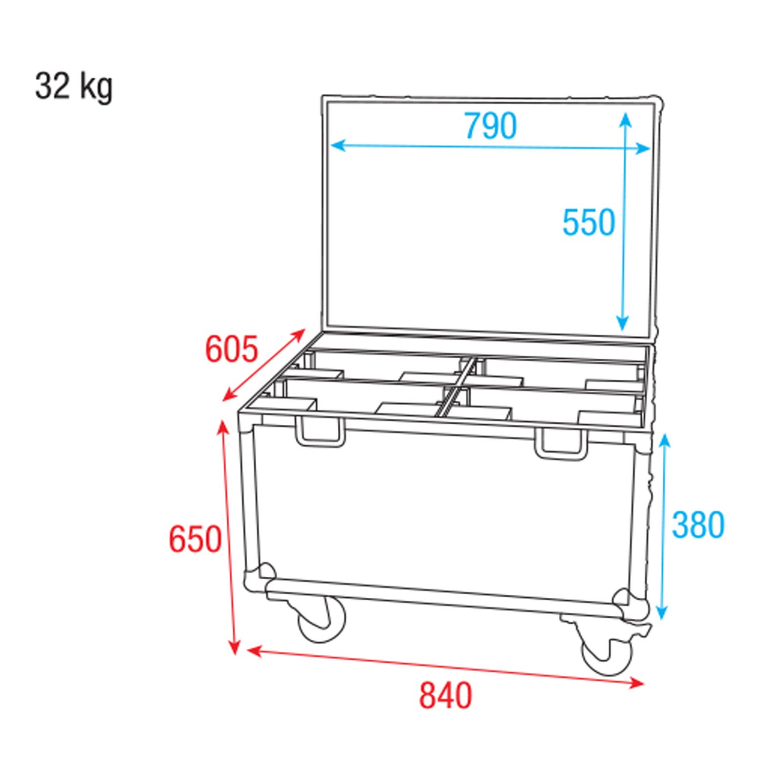 Flightcase per 4x Stage Blinder 4 LED con vano accessori - SHOWTEC D7056