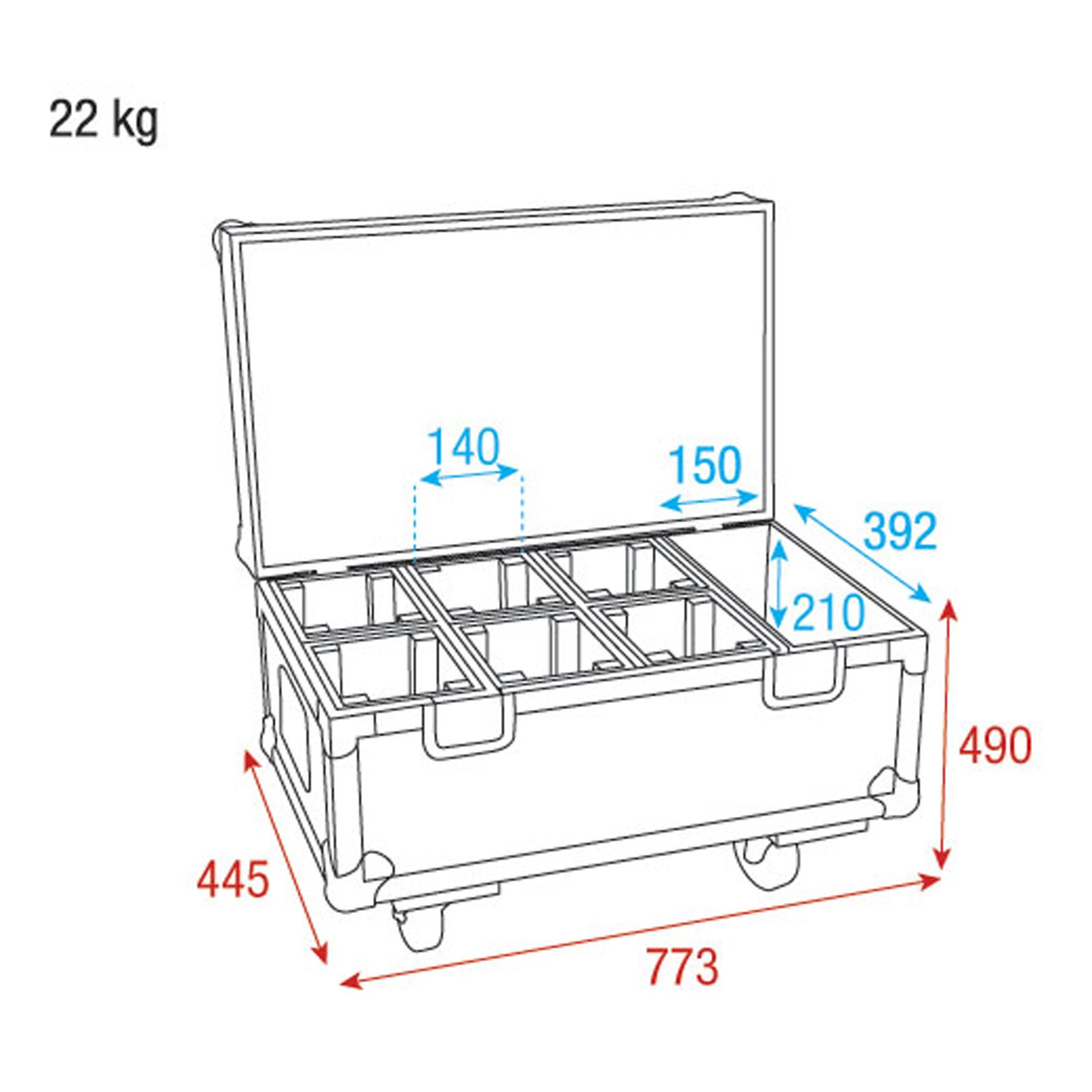Flightcase per 6x Stage Blinder 1 LED con vano accessori - Showtec D7060