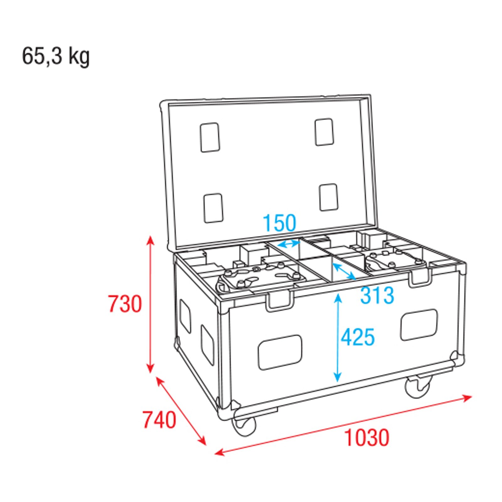 Flightcase per 4x Phantom 100/180 con vani accessori - Showtec D7062