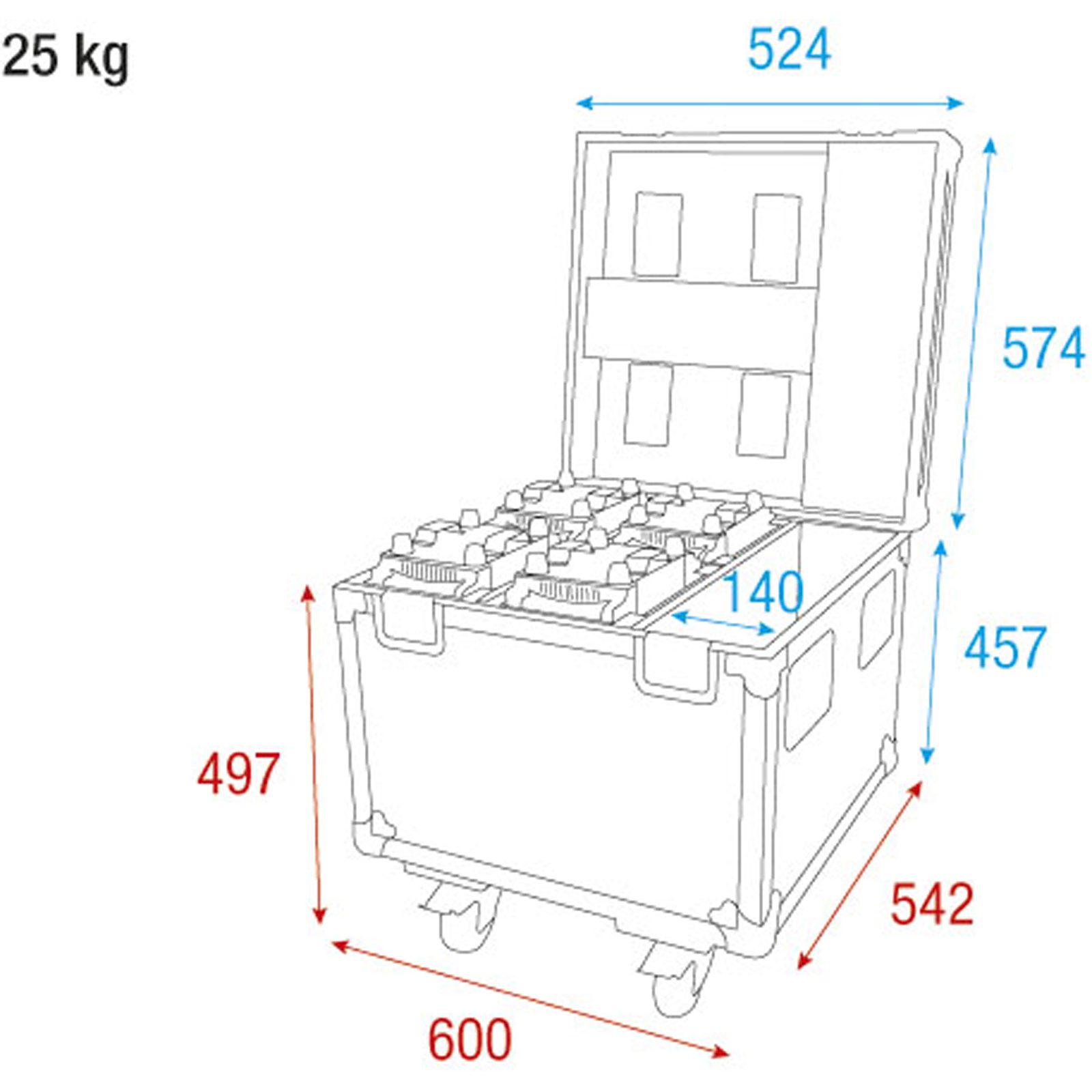 Flightcase per 4x Shark Wash Zoom Two/Spot Two/Beam con vano accessori - Showtec D7065