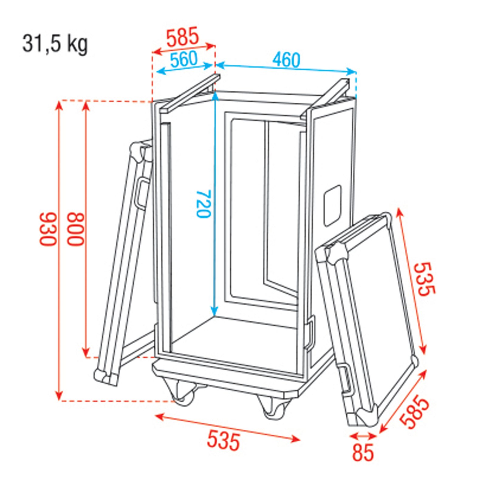 Combi Case 16U + 10U top 19" con ruote 100mm - Showgear D7365B