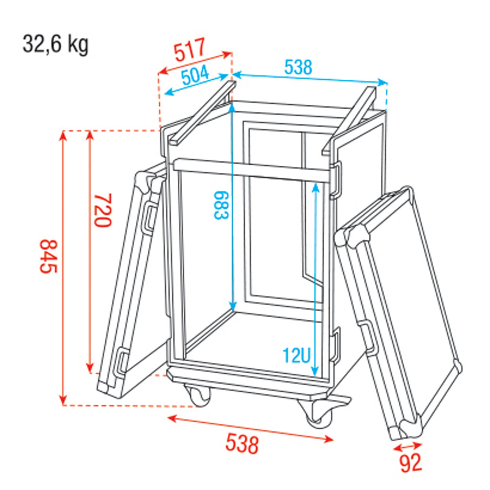 Combi Case 12U + 10U top 19" - Showgear D7366B