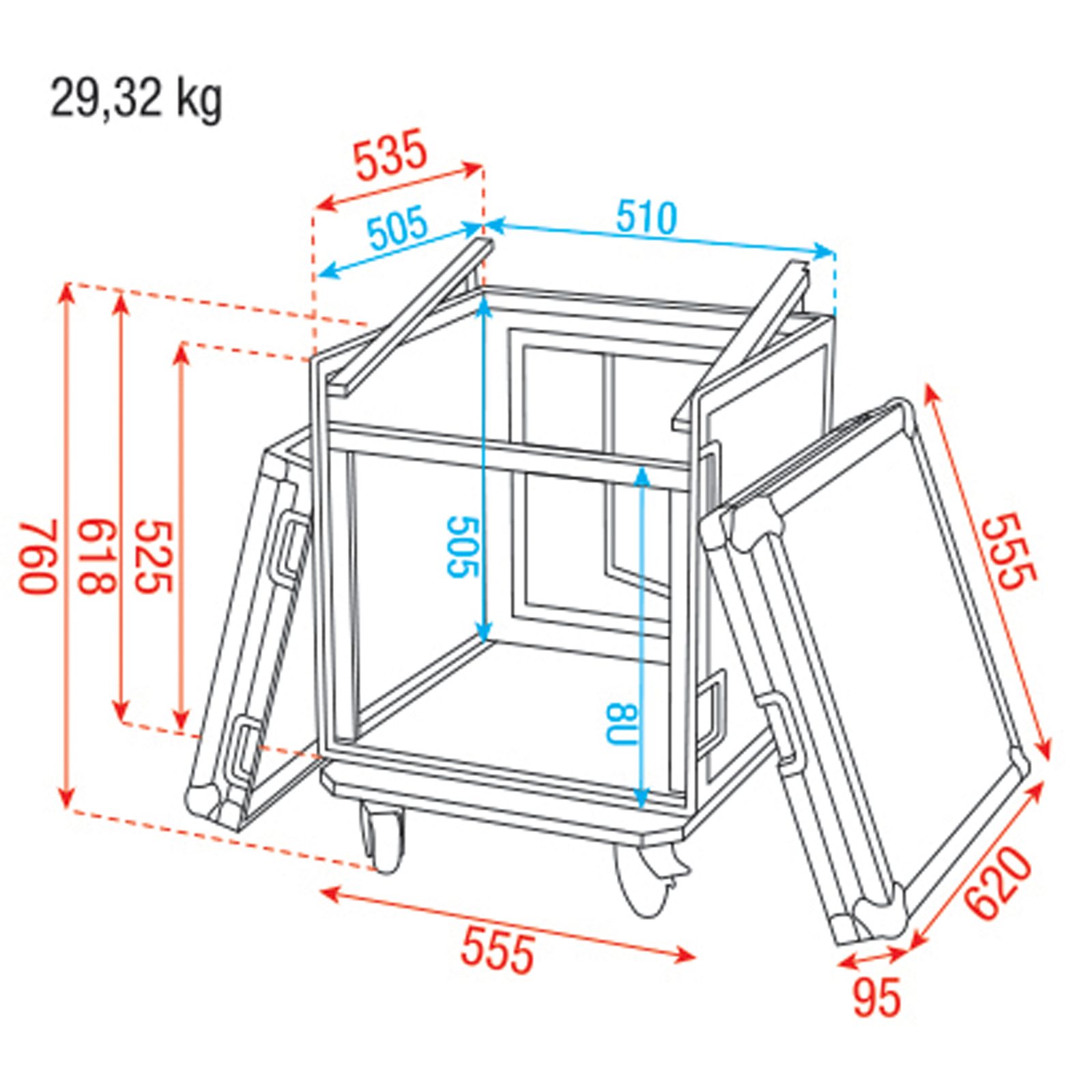 Combi Case 8U + 10U top 19" - Showgear D7368B