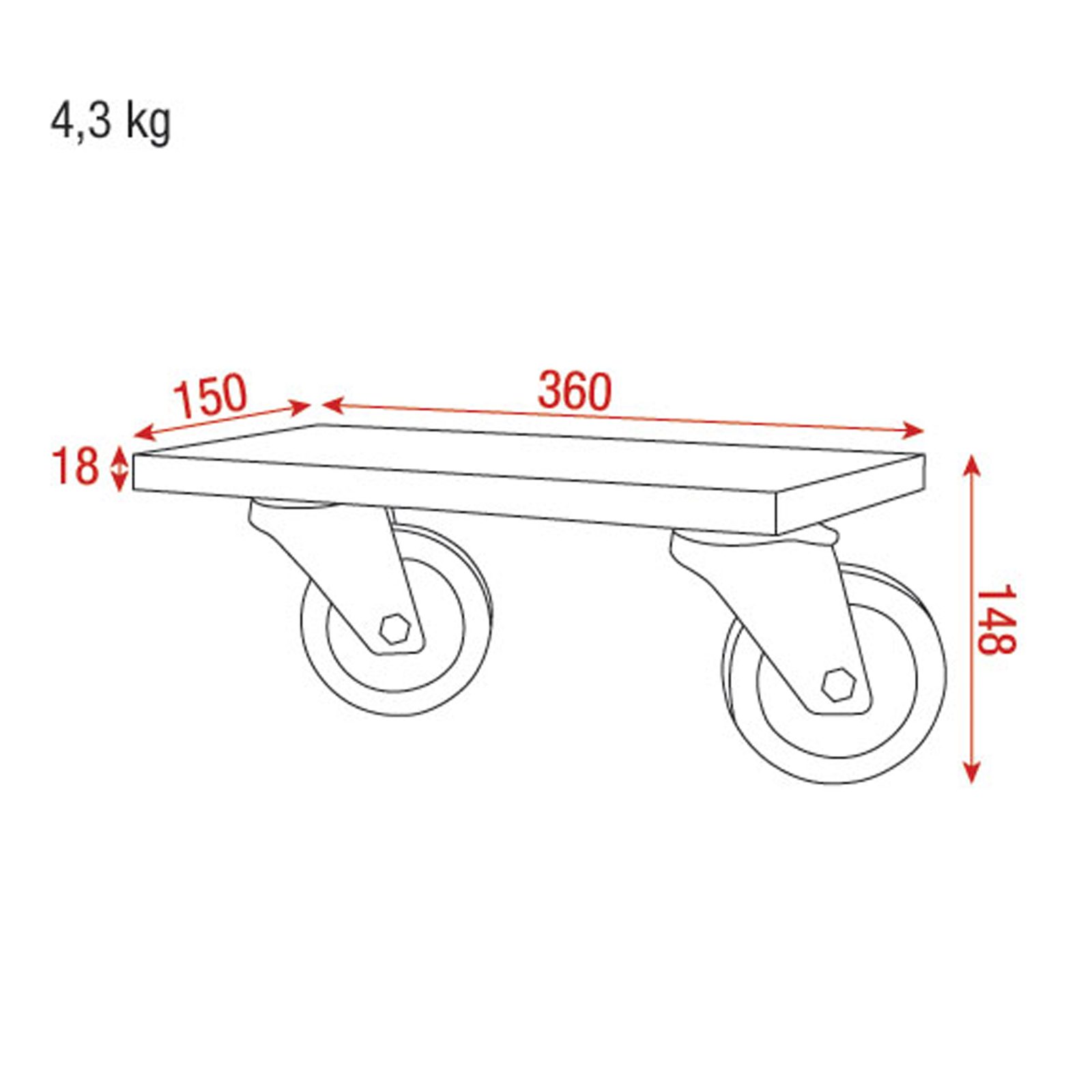 Set di ruote per stack cases, 4 ruote girevoli senza freno 100mm - Showgear D7429B